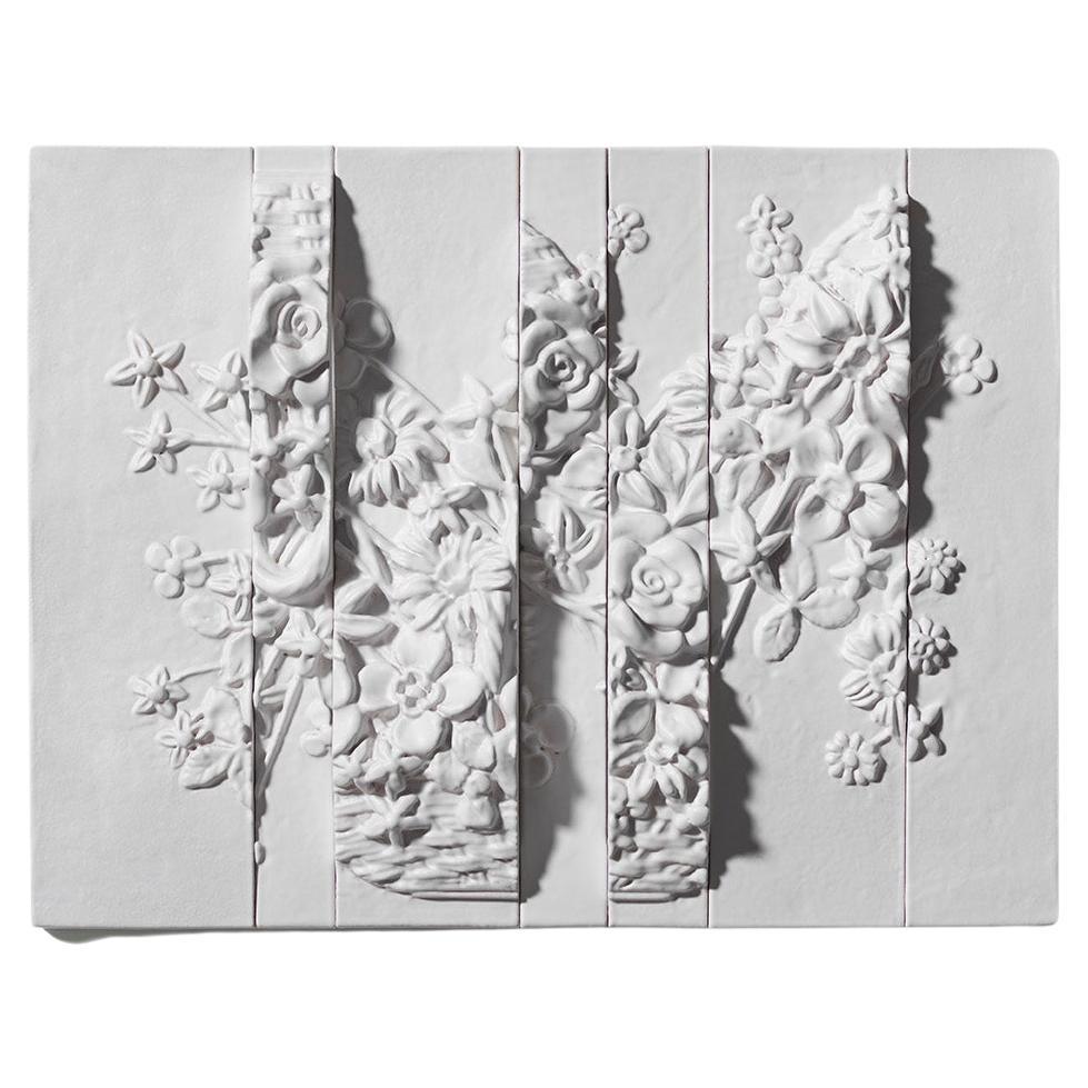 Italie du 21e siècle, Panneau blanc de fleurs, Ceramica Gatti, Designer A. Anastasio