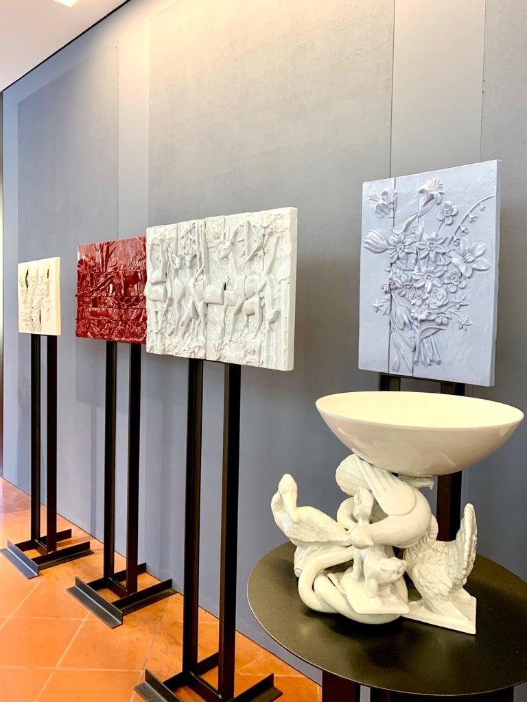 Modern 21st Century Italy, Red Reindeer Panel, Ceramica Gatti, Designer A. Anastasio For Sale