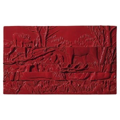 21st Century Italy, Red Reindeer Panel, Ceramica Gatti, Designer A. Anastasio