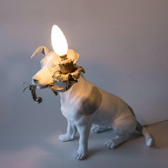 21st Century Jack Russell Dog Lamp Light by Marcantonio, White Painted Bronze