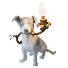 21st Century Jack Russell Dog Lamp Light by Marcantonio, White Painted Bronze