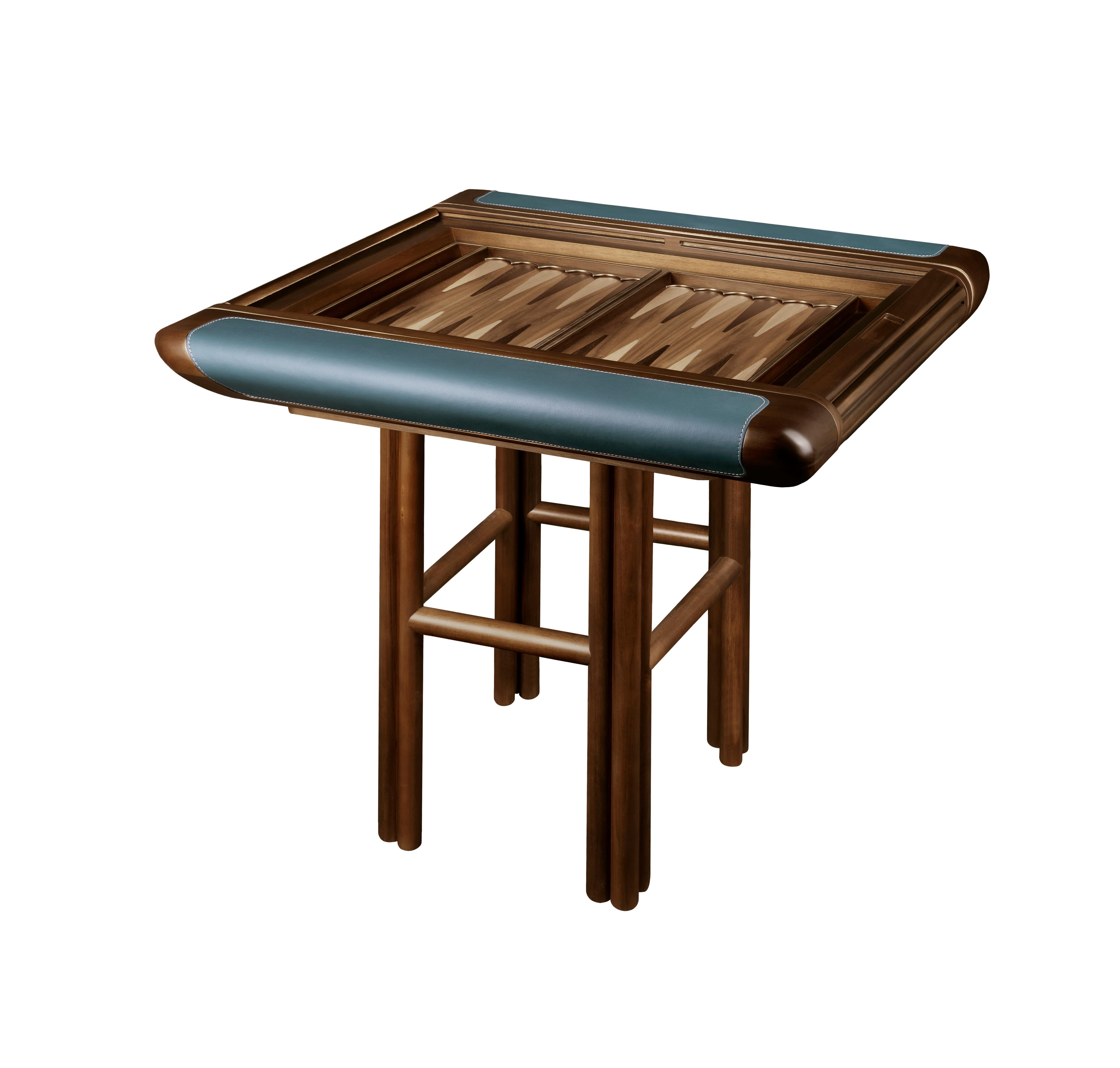 Jacoby Backgammon-Tisch aus Leder mit Intarsien aus Holz, 21. Jahrhundert im Angebot 5