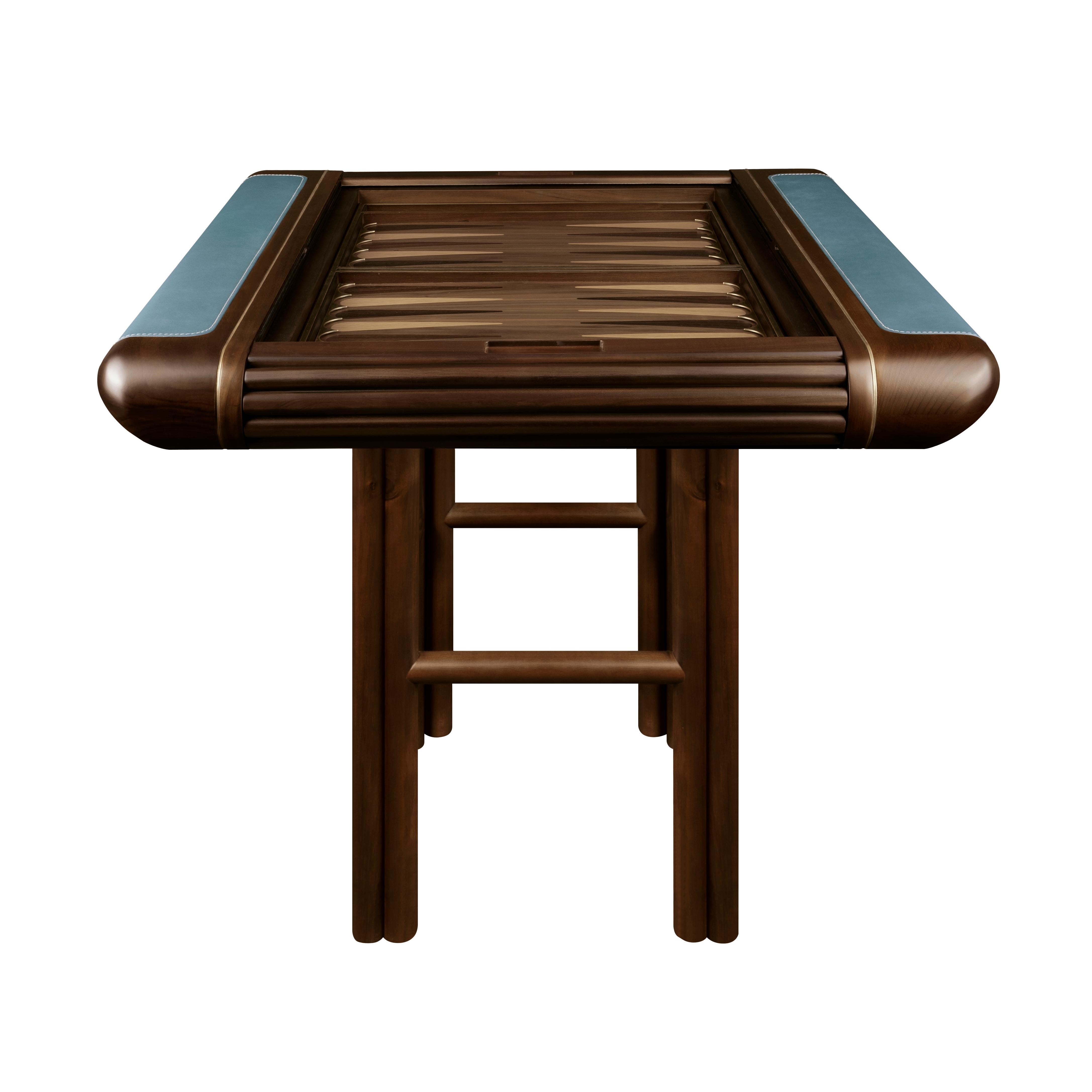 Jacoby Backgammon-Tisch aus Leder mit Intarsien aus Holz, 21. Jahrhundert (Portugiesisch) im Angebot