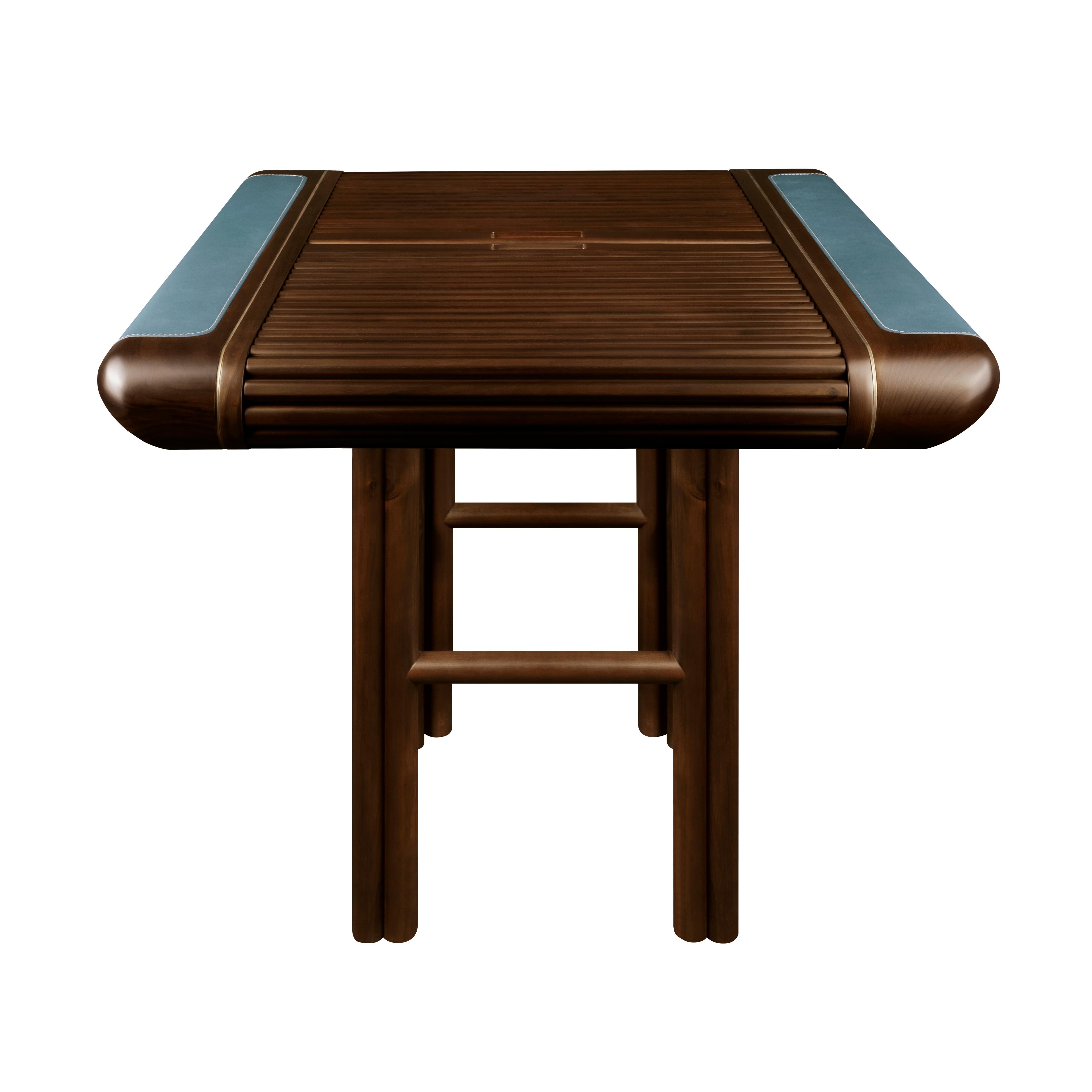 Jacoby Backgammon-Tisch aus Leder mit Intarsien aus Holz, 21. Jahrhundert im Zustand „Neu“ im Angebot in RIO TINTO, PT