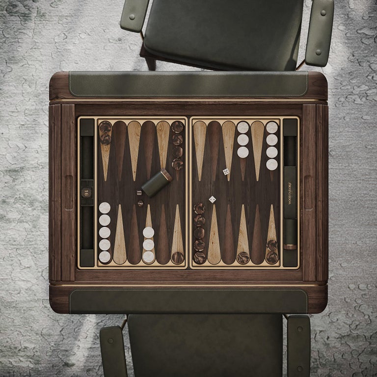 21st Century Jacoby Backgammon Table Leather Wood Marquetry For Sale at