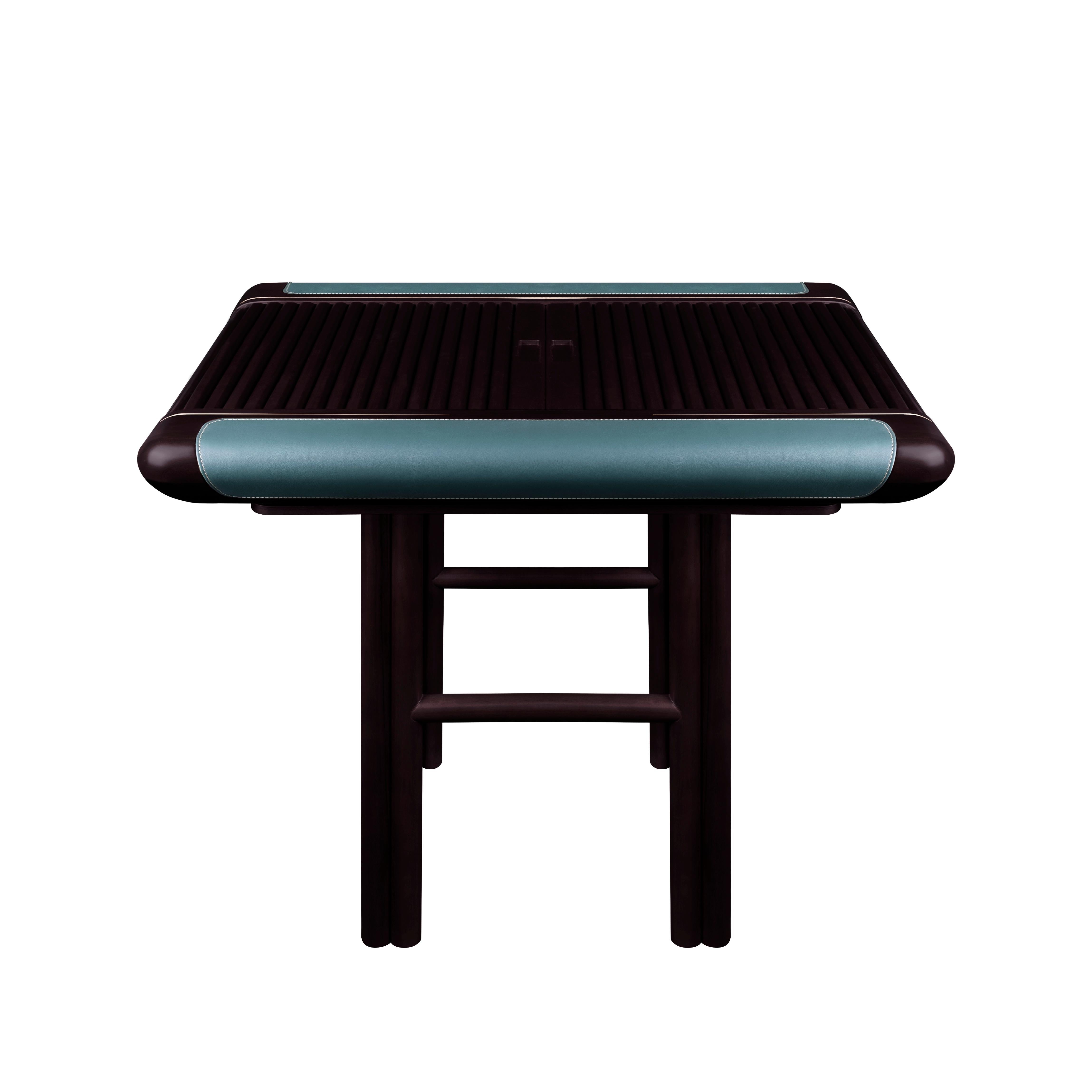Jacoby Backgammon-Tisch aus Leder mit Intarsien aus Holz, 21. Jahrhundert im Angebot 2