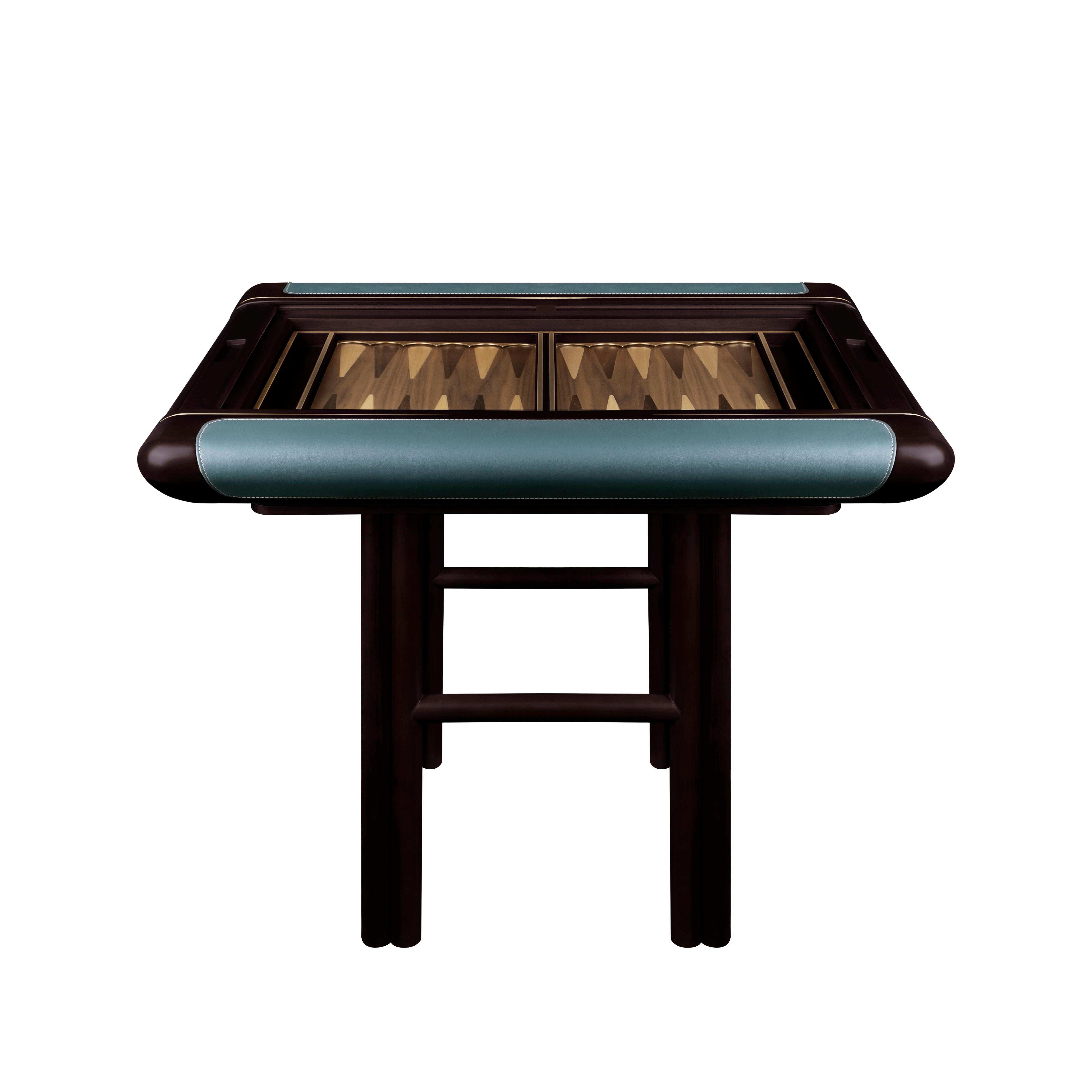 Jacoby Backgammon-Tisch aus Leder mit Intarsien aus Holz, 21. Jahrhundert im Angebot 3