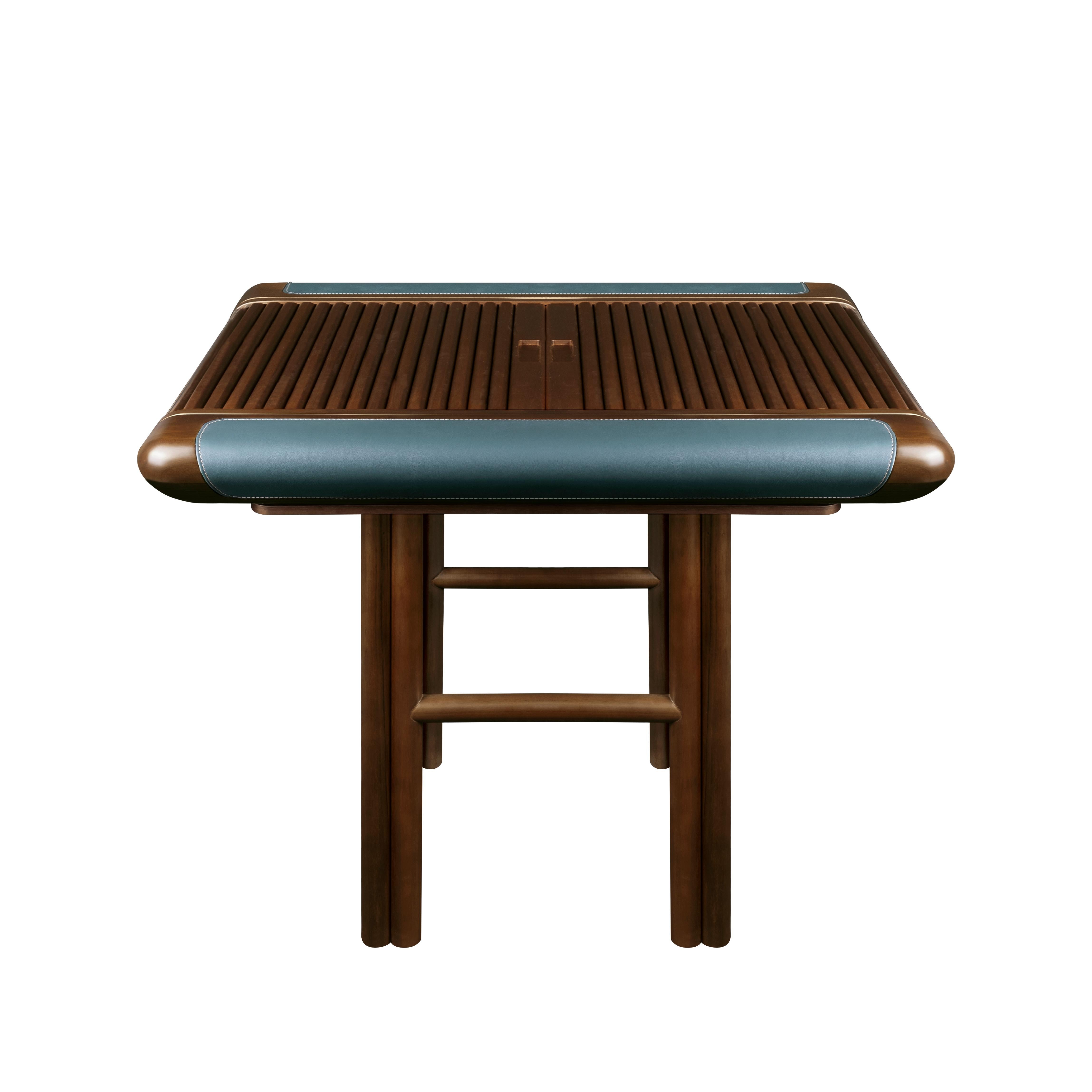Jacoby Backgammon-Tisch aus Leder mit Intarsien aus Holz, 21. Jahrhundert im Angebot 4