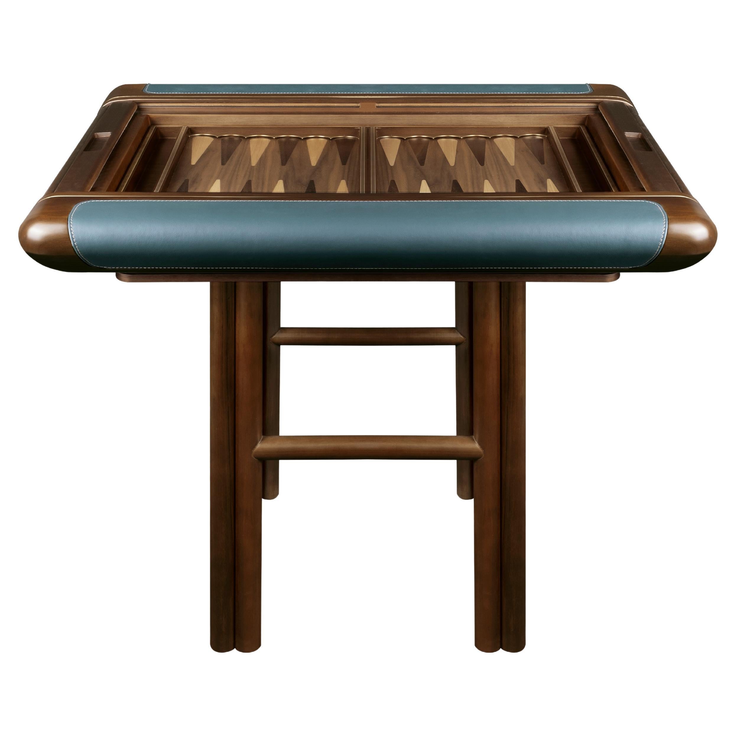 Jacoby Backgammon-Tisch aus Leder mit Intarsien aus Holz, 21. Jahrhundert im Angebot