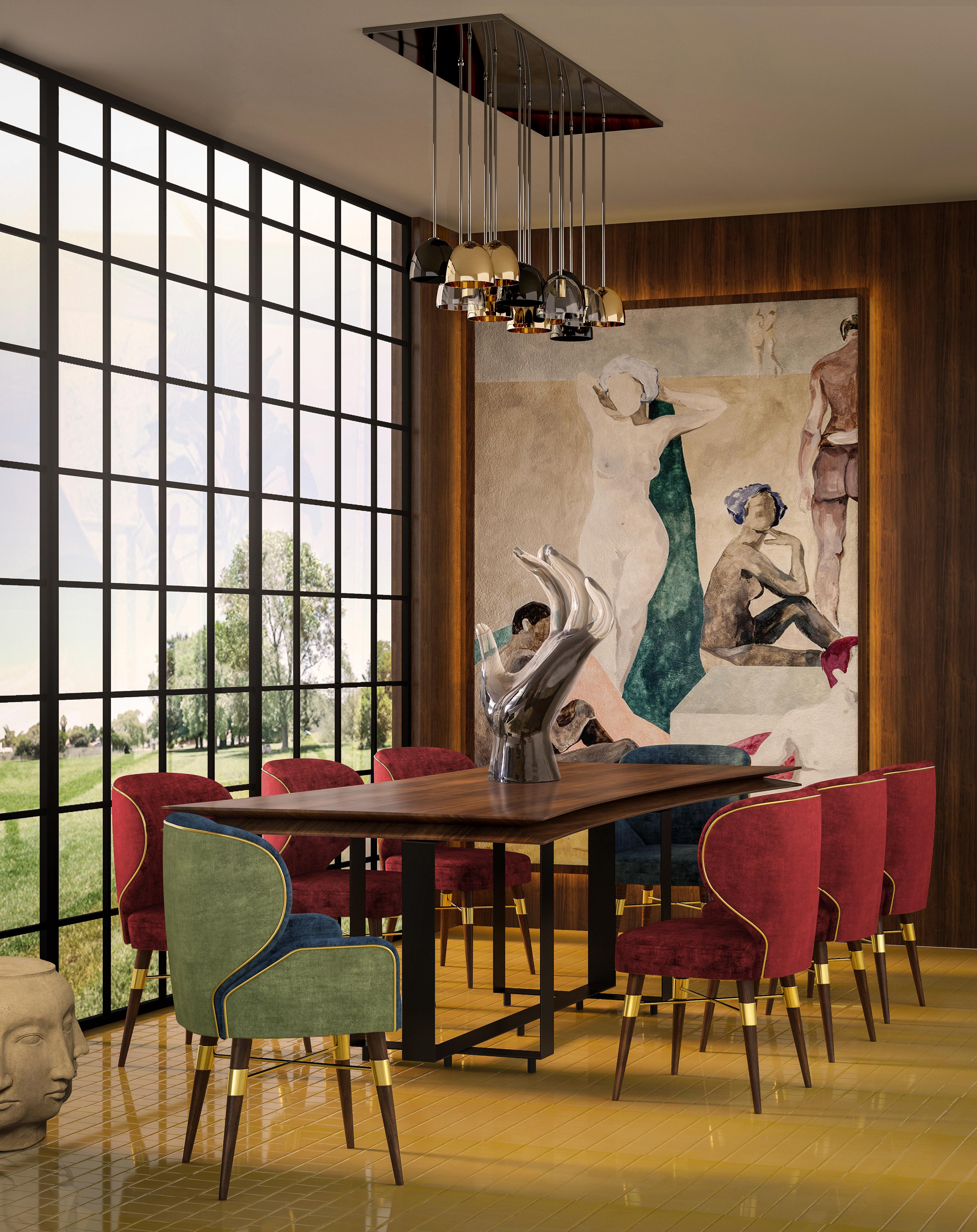 21st Century Jacquard Velvet Louis Dining Chair Brass Wood Handmade in Portugal For Sale 11