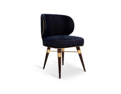 21st Century Velvet Louis Dining Chair Brass Walnut Made in Portugal by Ottiu