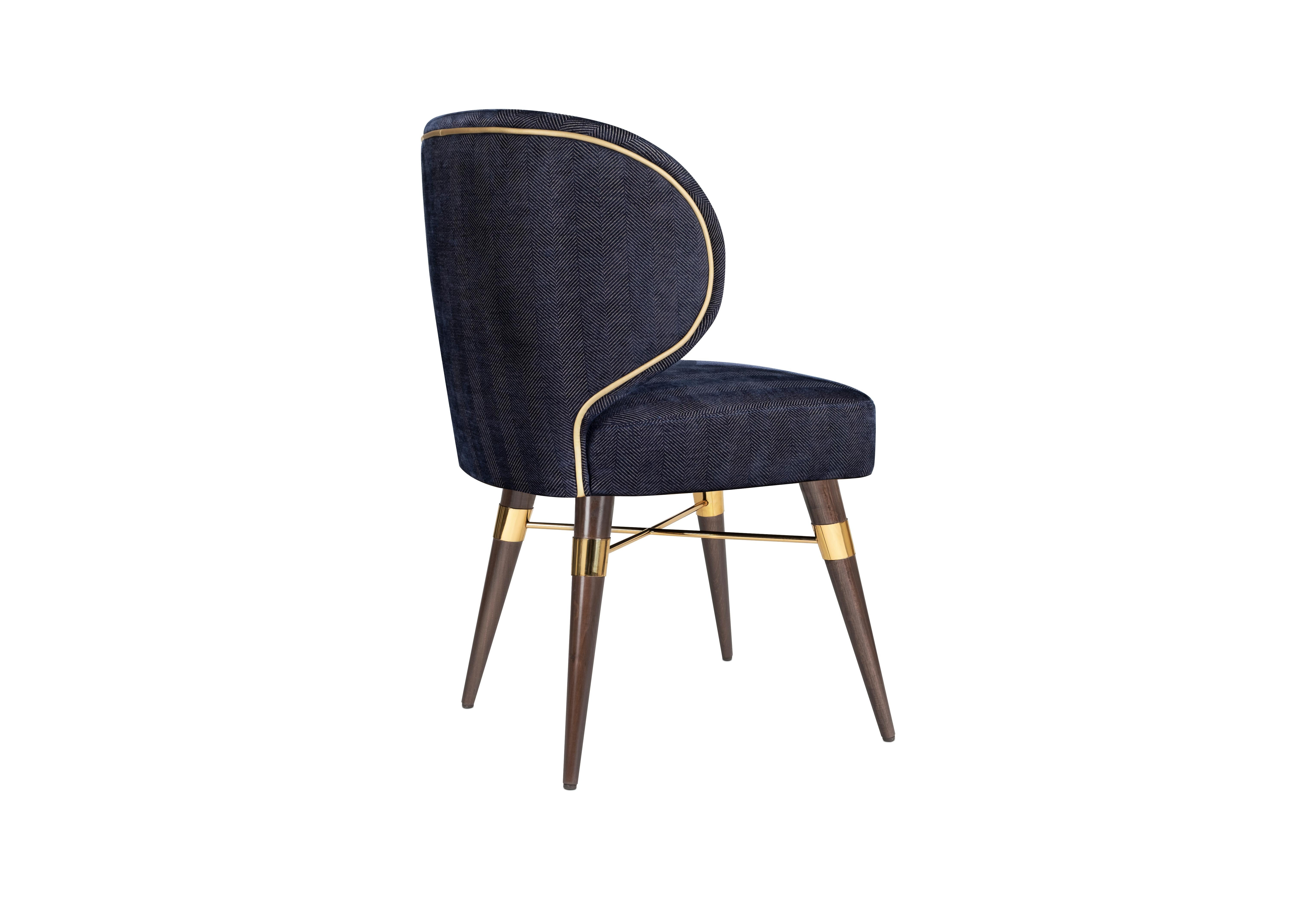 Portuguese 21st Century Jacquard Velvet Louis Dining Chair Polished Brass Walnut For Sale