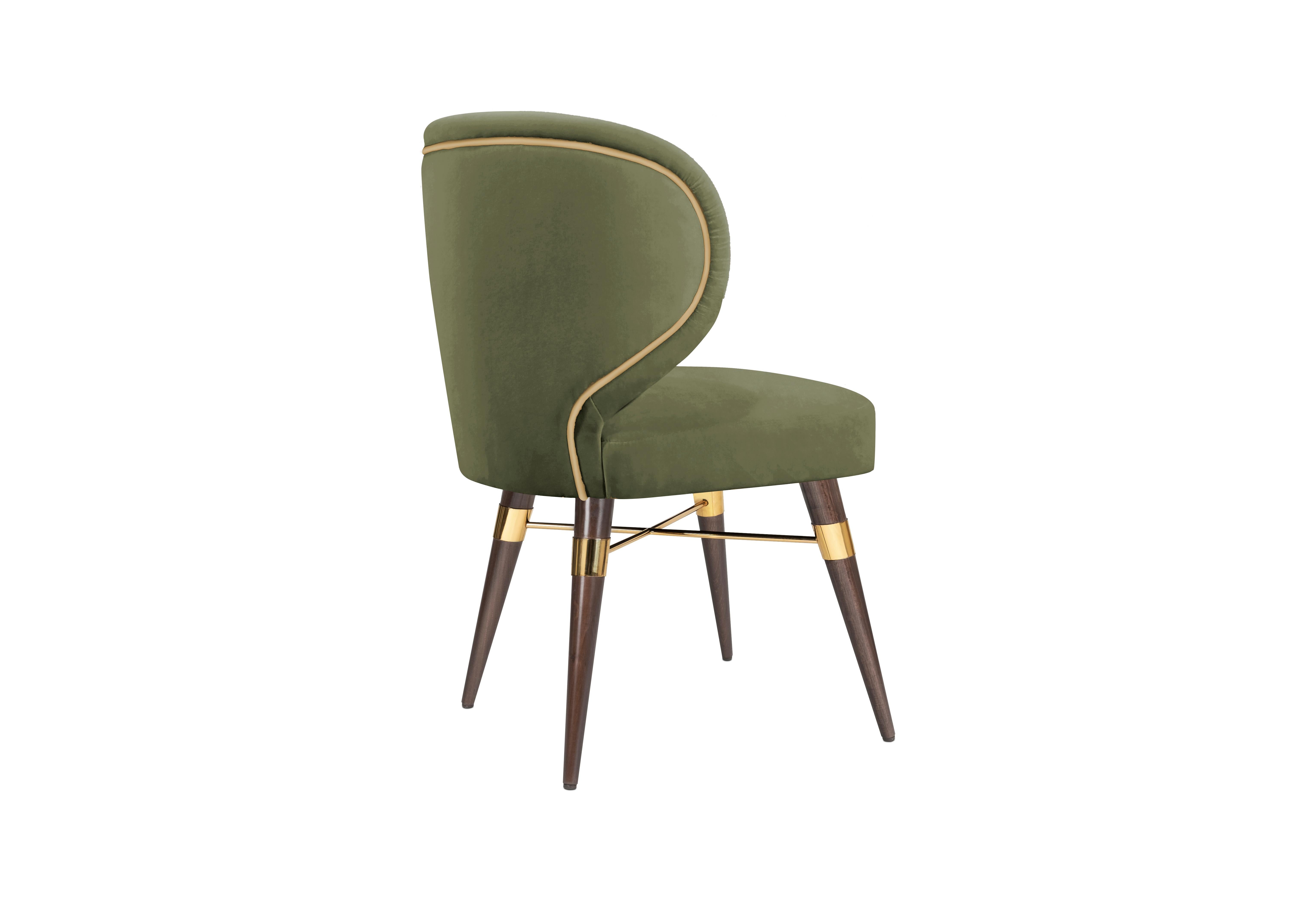 21st Century Jacquard Velvet Louis Dining Chair Polished Brass Walnut In New Condition For Sale In RIO TINTO, PT