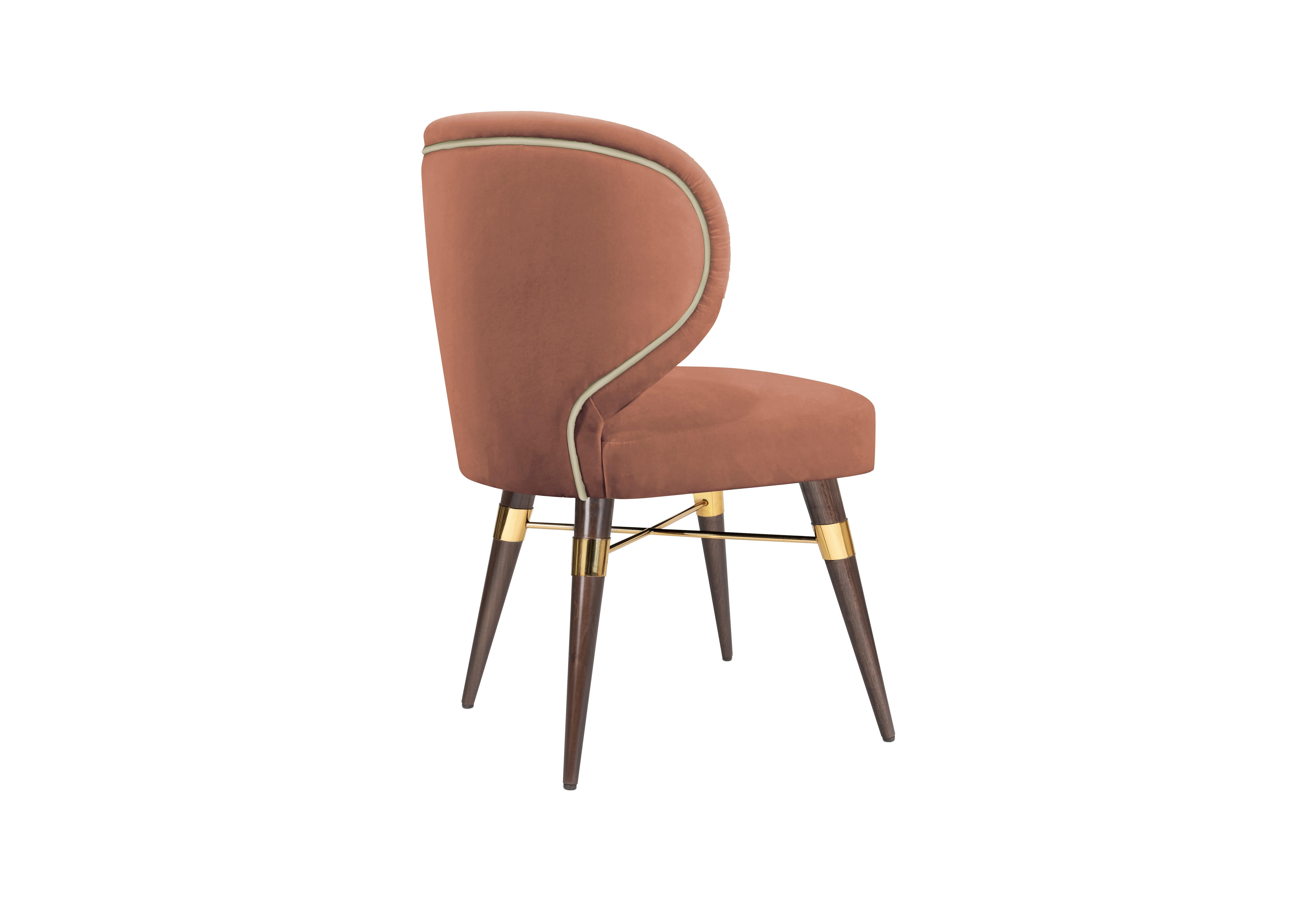 21st Century Jacquard Velvet Louis Dining Chair Polished Brass Walnut For Sale 3