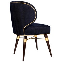 21st Century Jacquard Velvet Louis Dining Chair Polished Brass Walnut