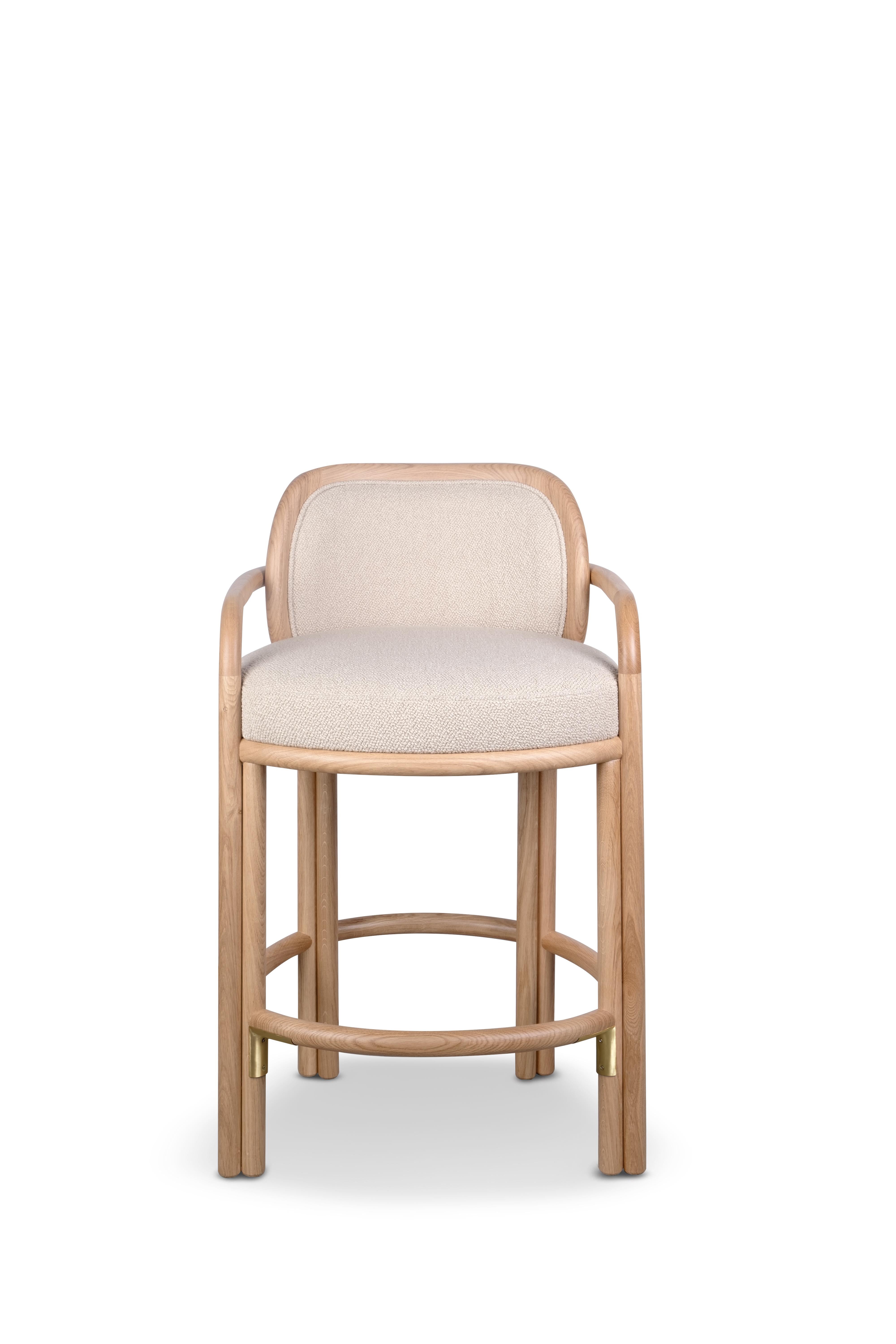Portuguese 21st Century James Bar Chair Oak Cotton Velvet For Sale