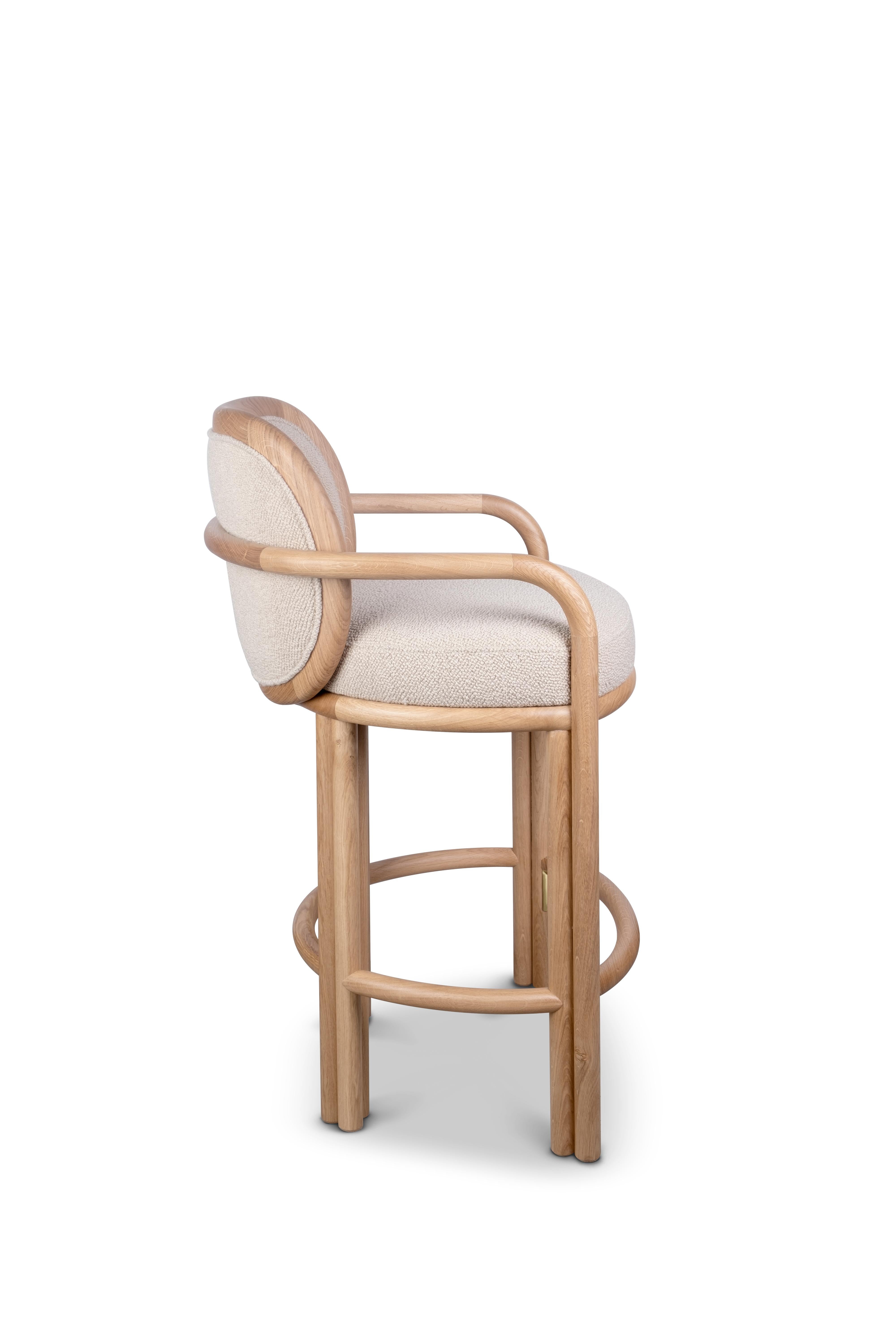 Contemporary 21st Century James Bar Chair Oak Cotton Velvet For Sale