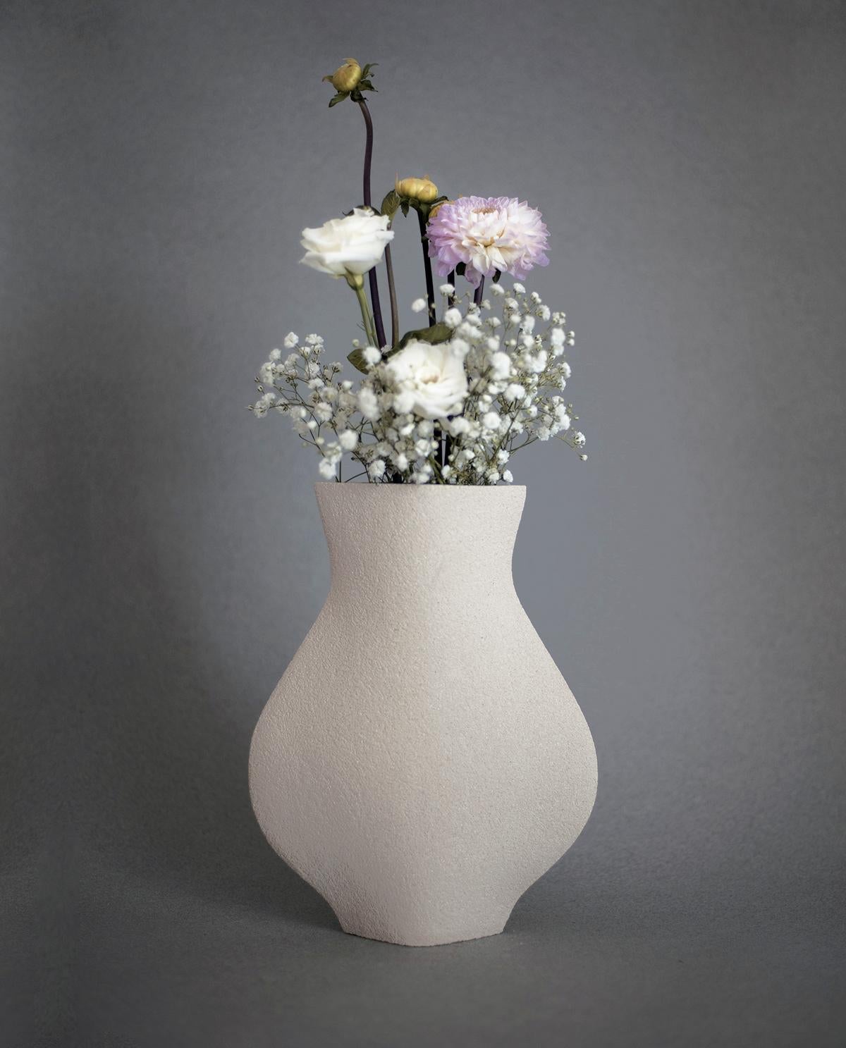Minimalist 21st Century Jarre Vase in White Ceramic, Hand-Crafted in France For Sale