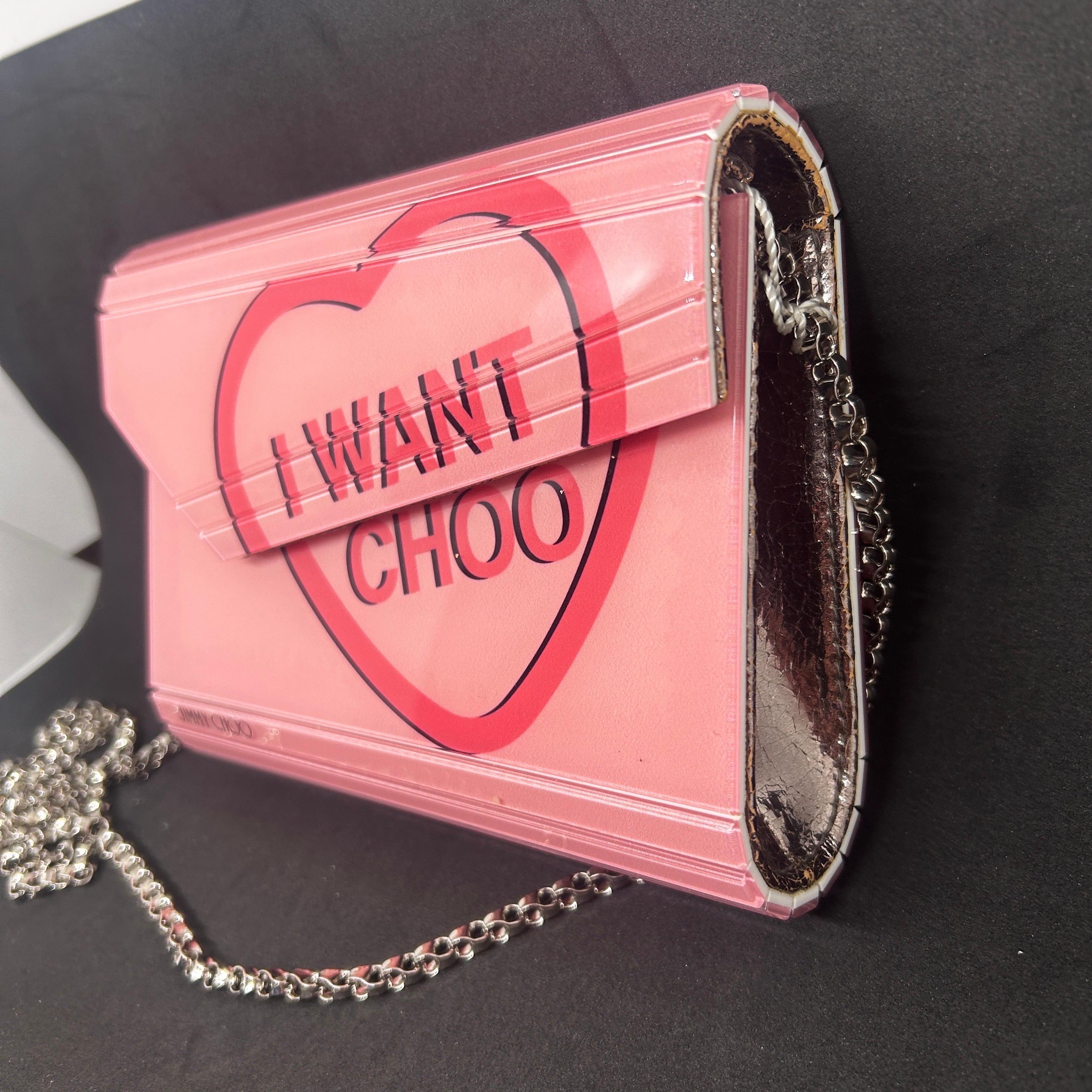 21st Century Jimmy Choo  Pink Heart Acrylic Clutch Bag In New Condition For Sale In Aci Castello, IT