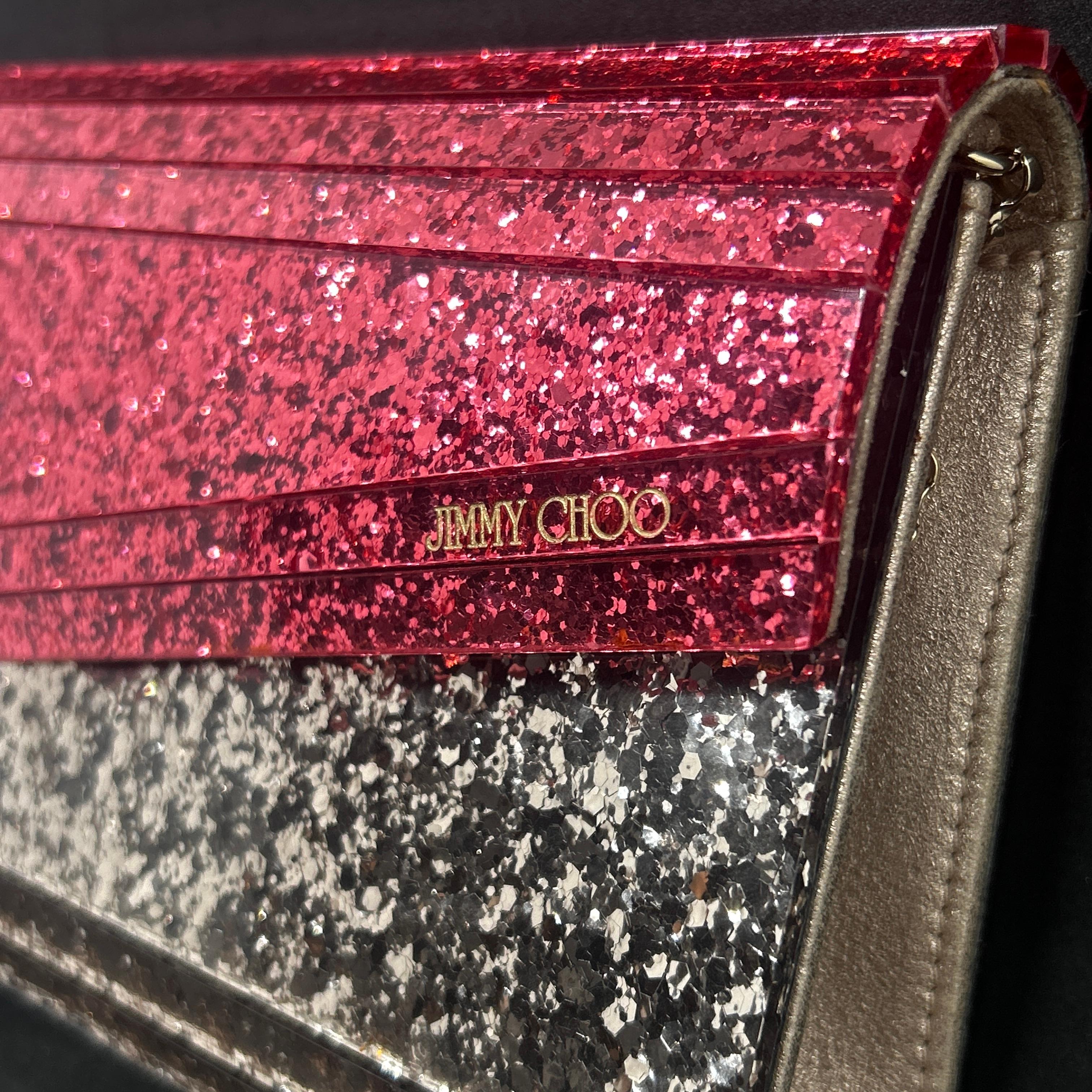 21st Century Jimmy Choo Sparkling Pink and Silver Clutch Bag In New Condition For Sale In Aci Castello, IT