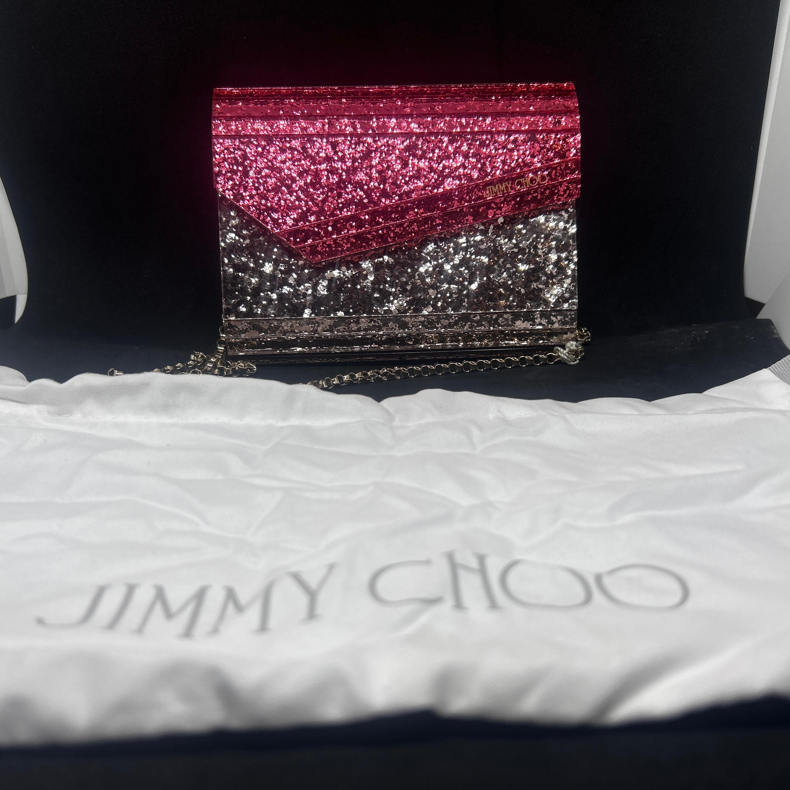 21st Century Jimmy Choo Sparkling Pink and Silver Clutch Bag For Sale 3