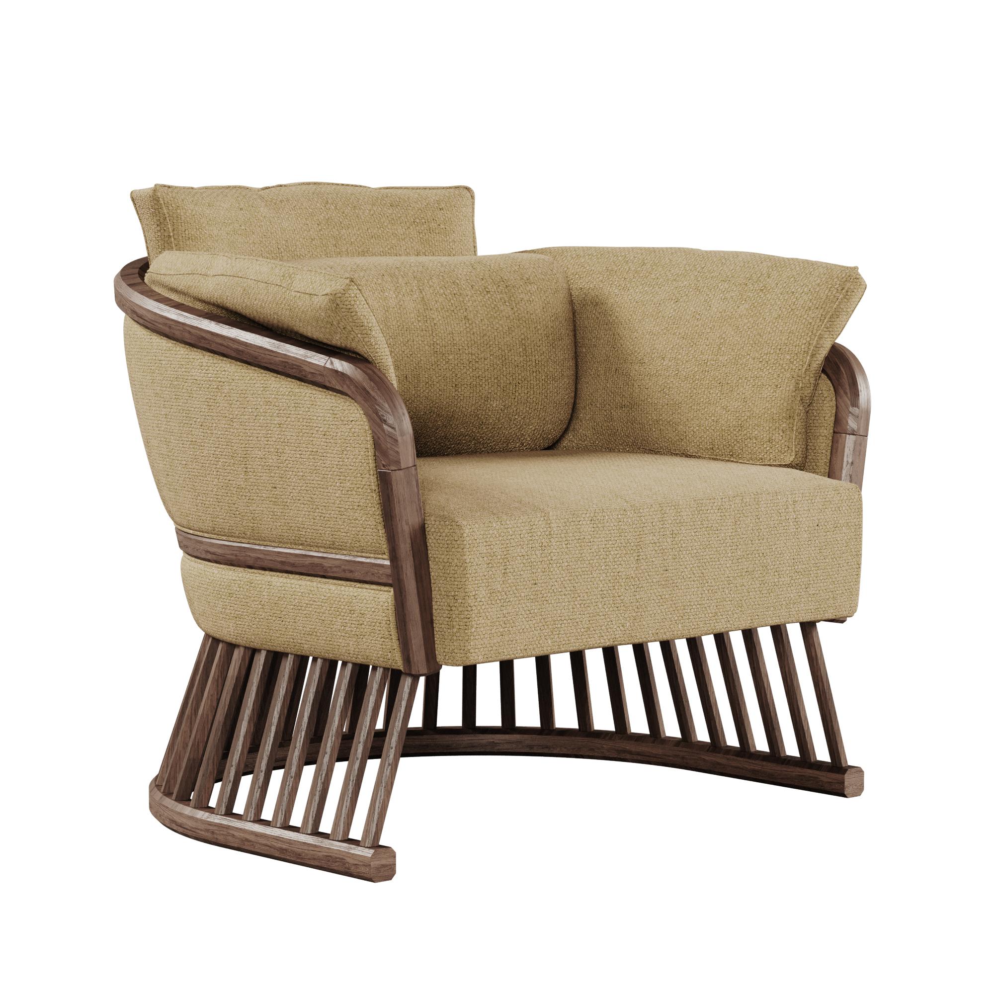 21st Century Johnson Armchair Oak Linen For Sale 2