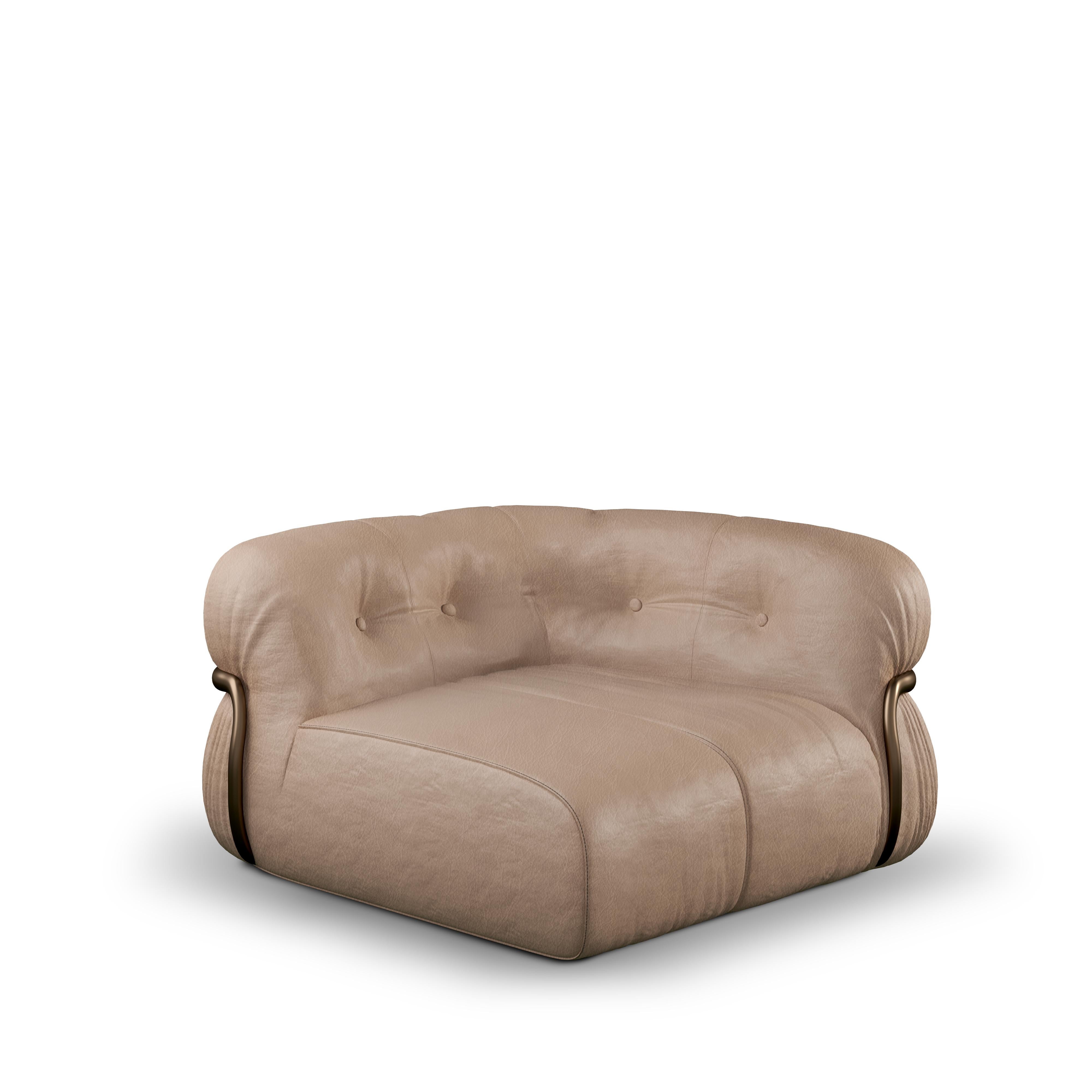 Contemporary 21st Century Joshua Modular Sofa 3 Seats Genuine Leather For Sale