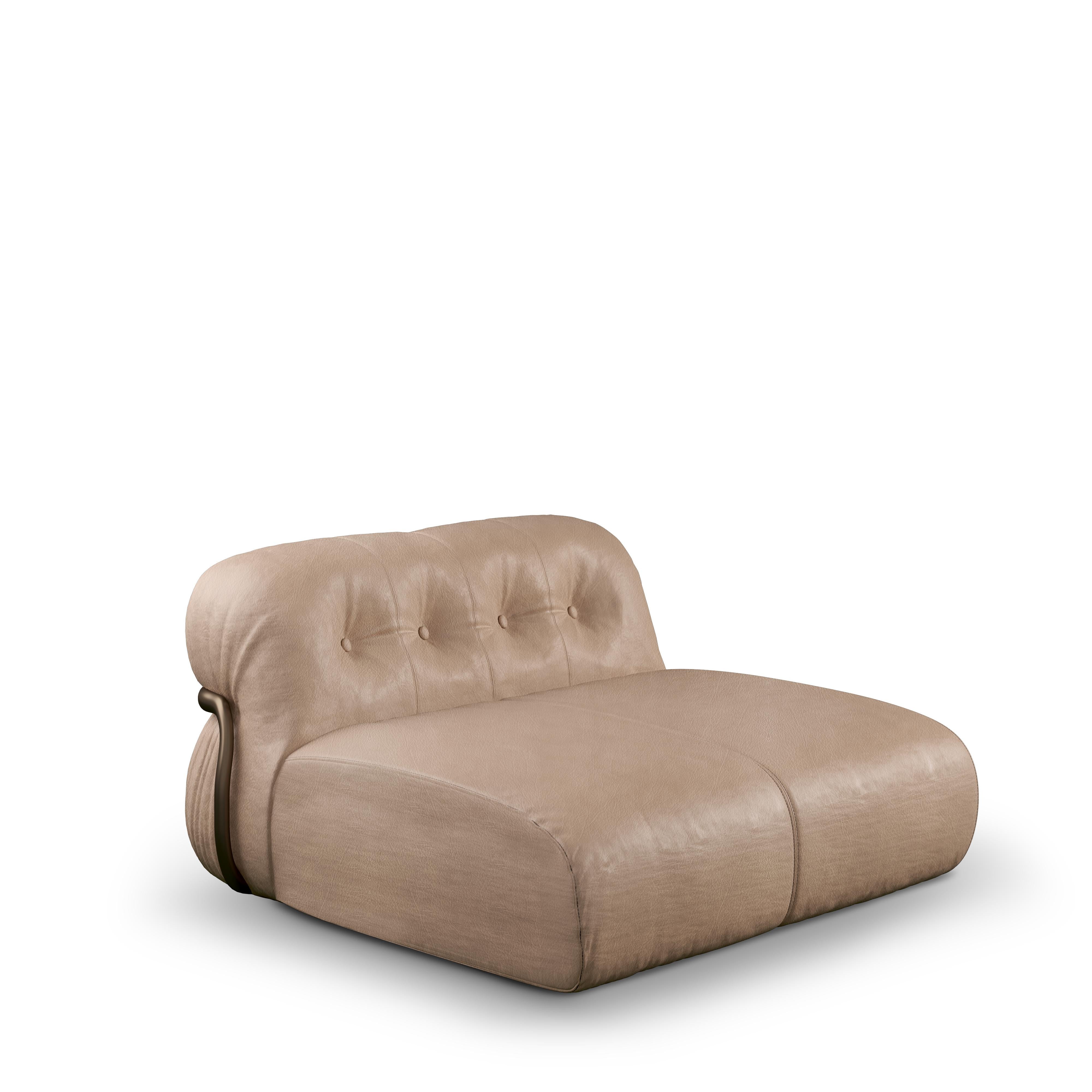 XXIe siècle et contemporain Chaise longue de canapé modulaire Joshua du 21ème siècle en cuir véritable en vente