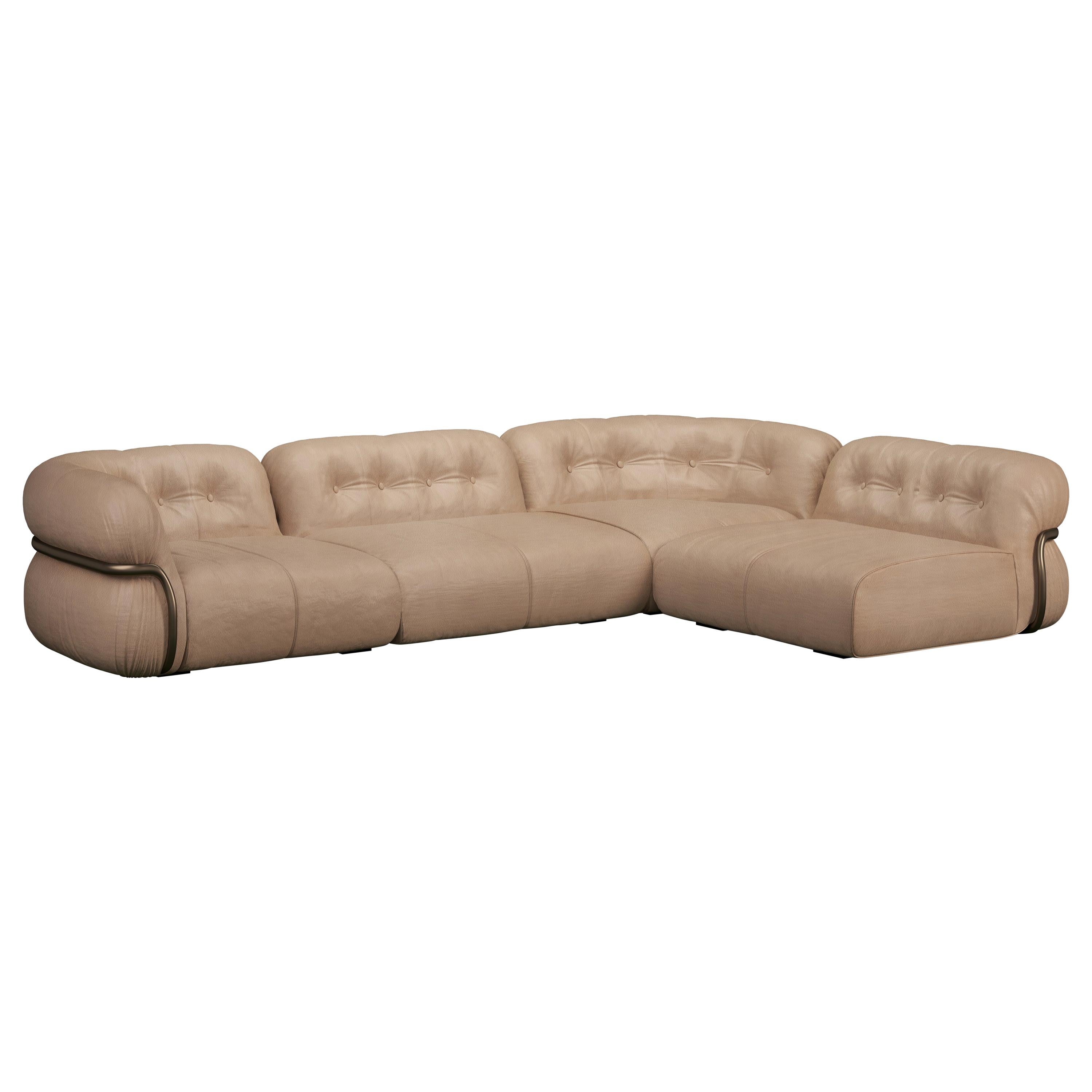 Modulare Sofa Chaise Longue aus echtem Leder, Joshua 21. Jahrhundert im Angebot