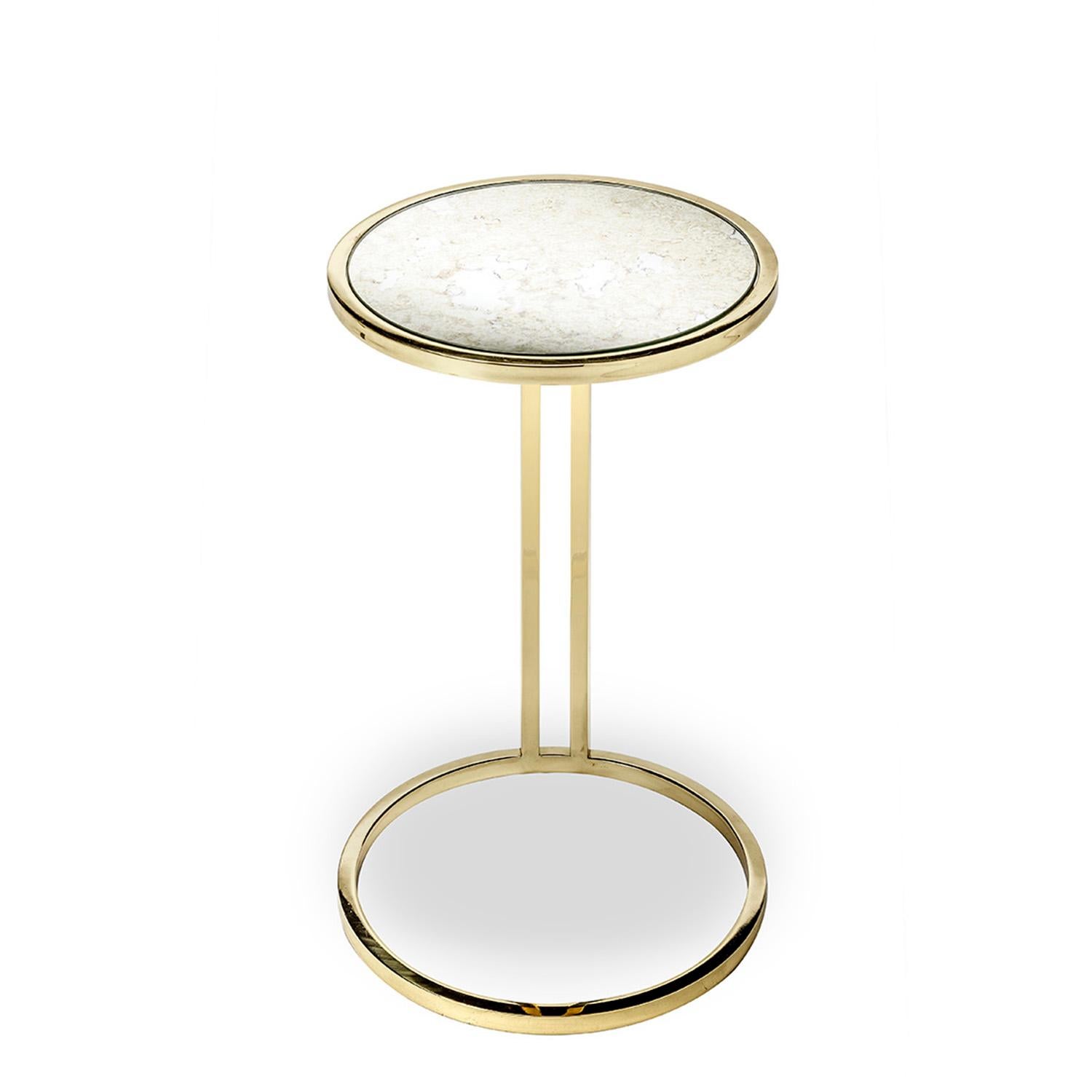 Mid-Century Modern Julia Side Table, Polished Brass and Antique Mirror, Handcrafted by Duistt For Sale
