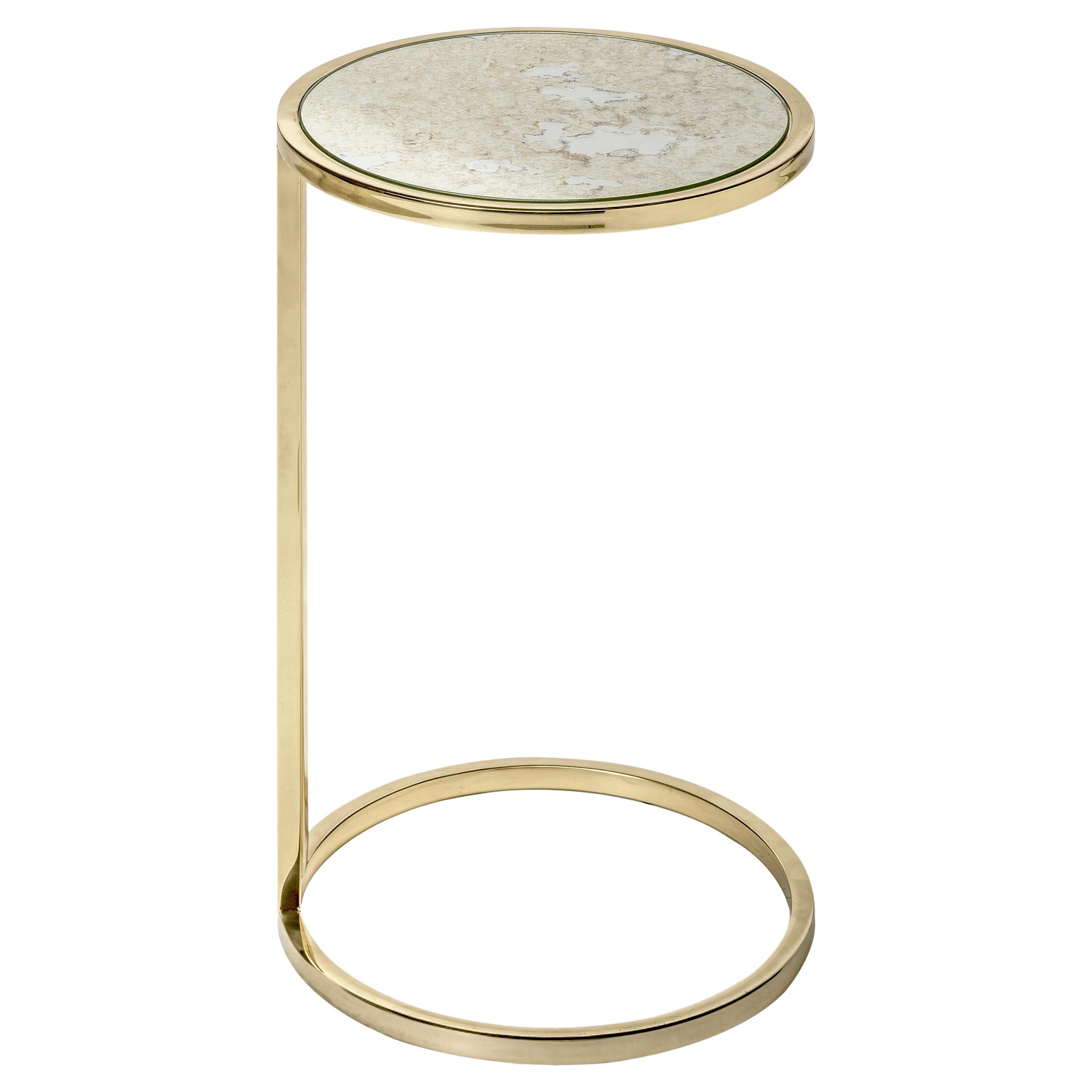 Julia Side Table, Polished Brass and Antique Mirror, Handcrafted by Duistt For Sale