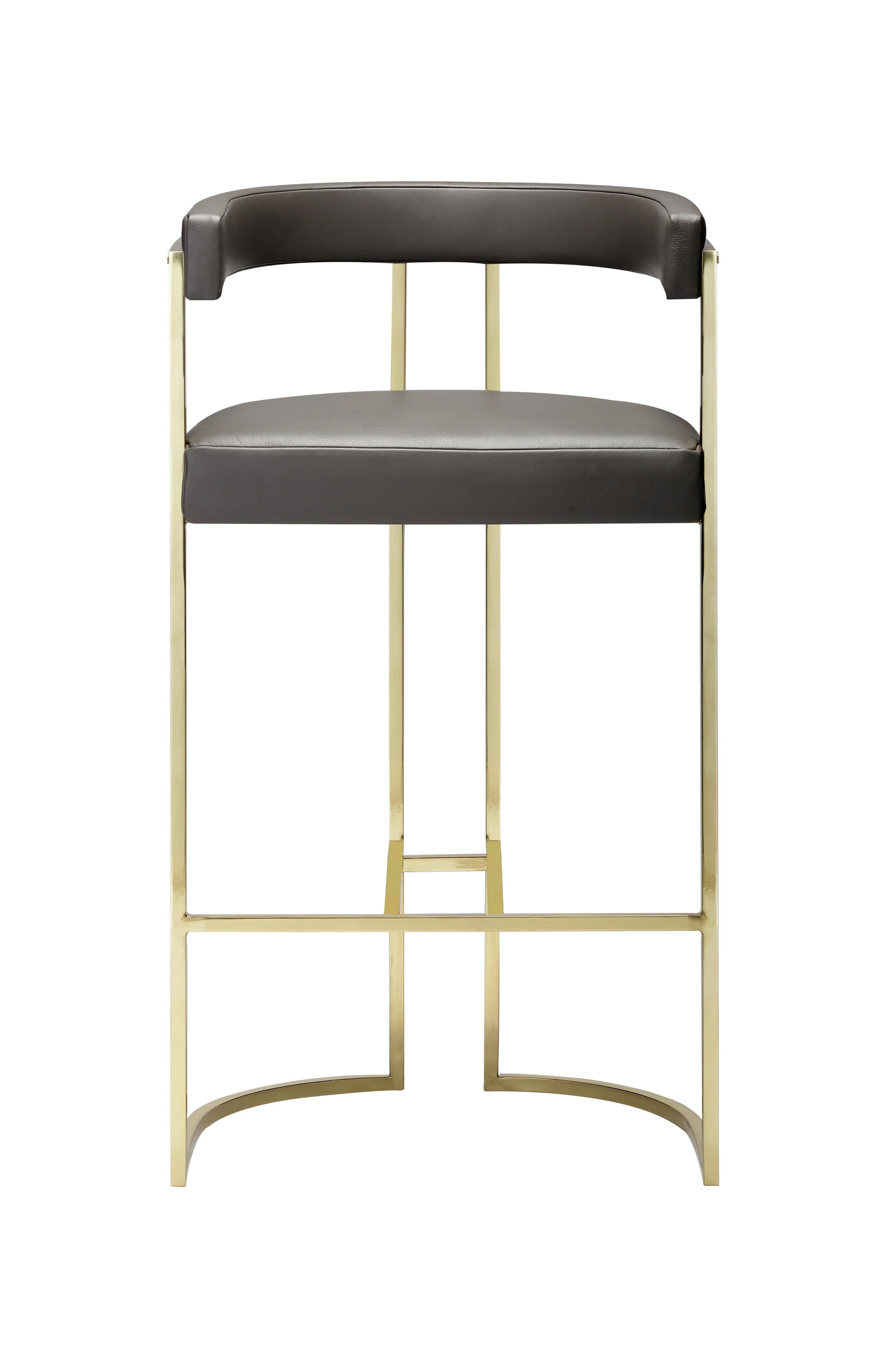 Mid-Century Modern Julius Bar Stool, Brass Structure, Handcrafted in Portugal by Duistt For Sale