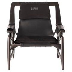 Fauteuil Kalamaja du XXIe siècle en cuir noir par Gianfranco Ferré Home