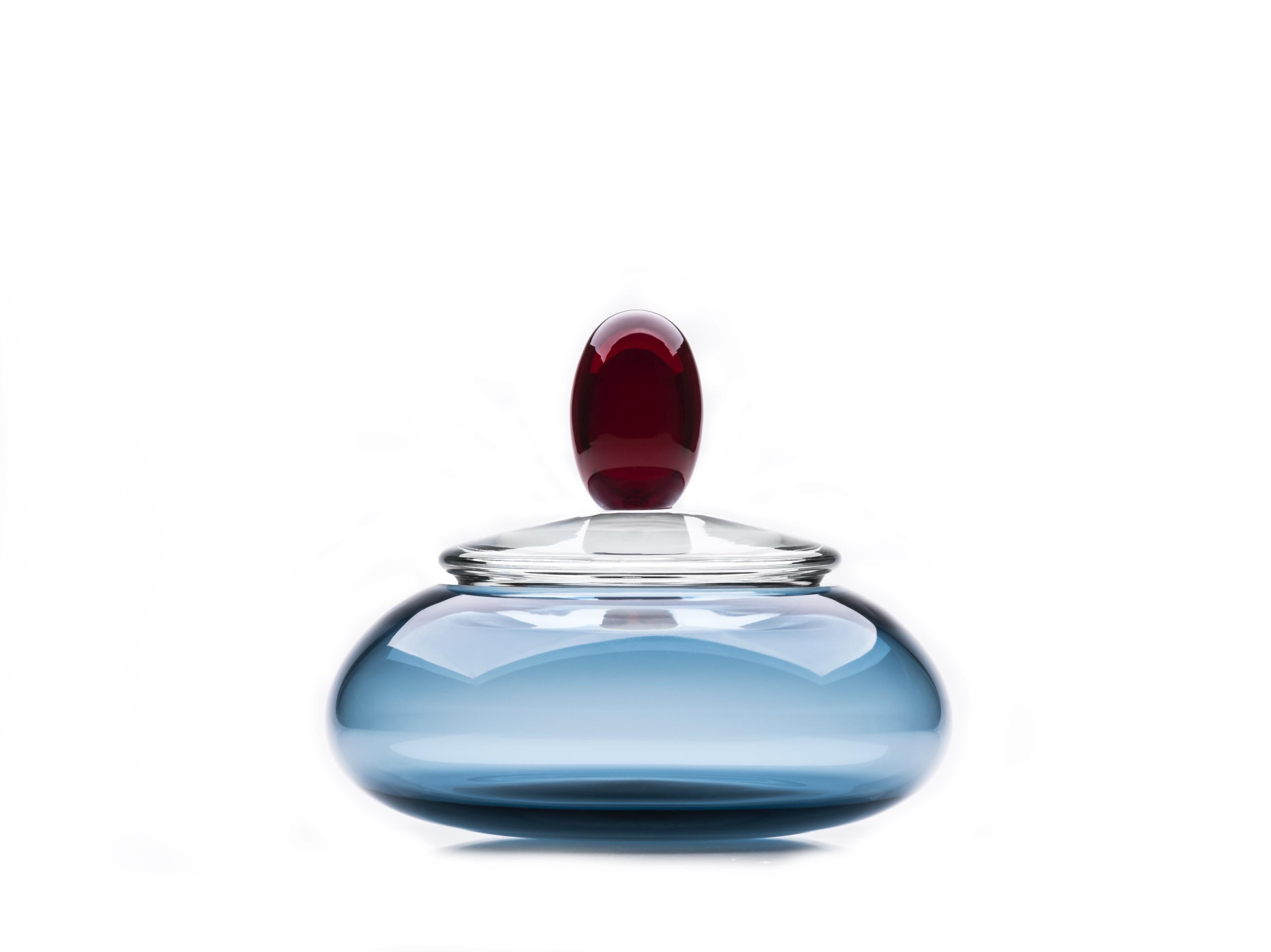 Hand-Crafted 21st Century Karim Rashid Centerpiece Container Murano Glass Ocean Blue For Sale