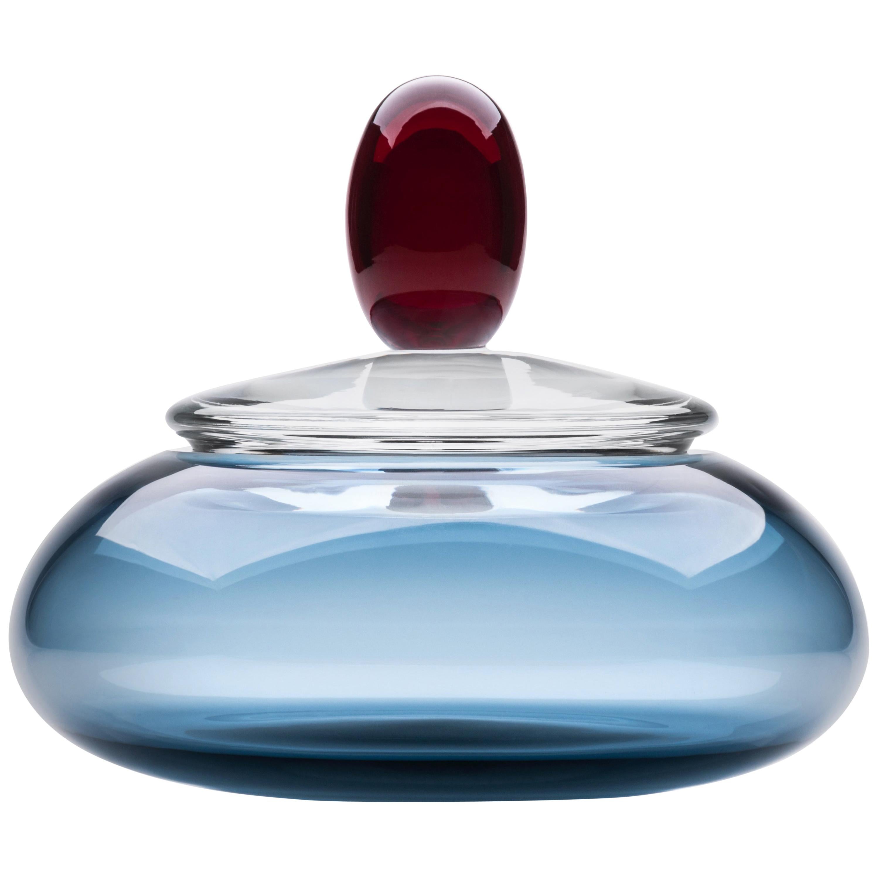 Centrotavola del 21° secolo di Karim Rashid Contenitore in vetro di Murano Blu Oceano
