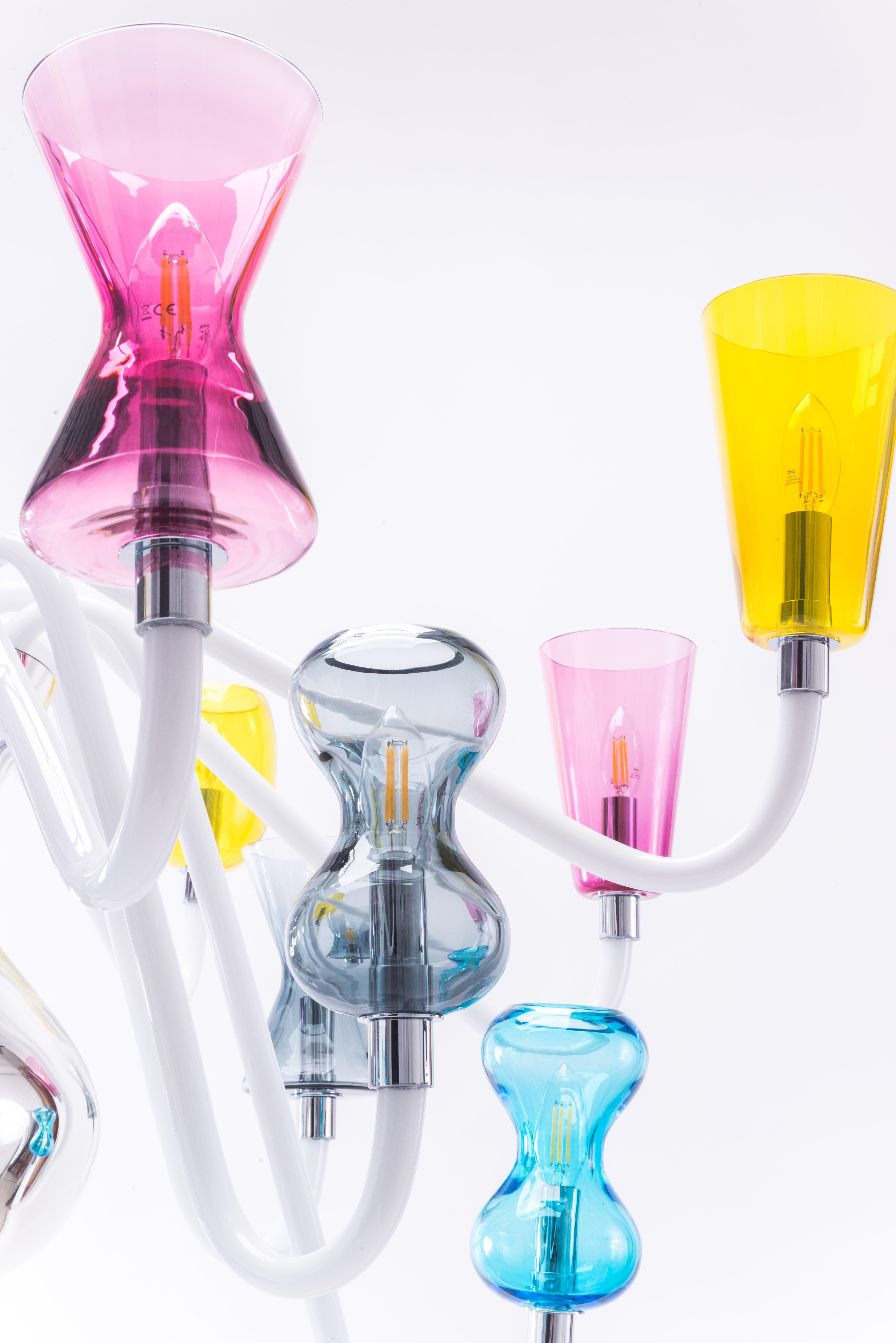 21st Century Karim Rashid Chandelier 12-Light Murano Glass Various Colors In New Condition For Sale In Brembate di Sopra (BG), IT