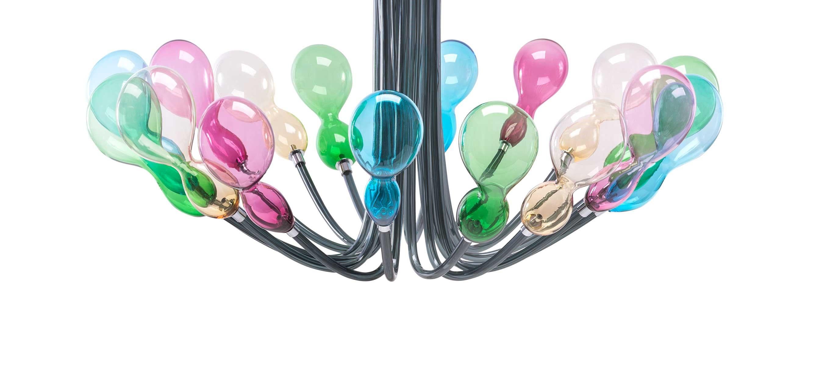 21. Jahrhundert Karim Rashid-Kronleuchter, 12 Lichter, Muranoglas, verschiedene Farben im Angebot 1