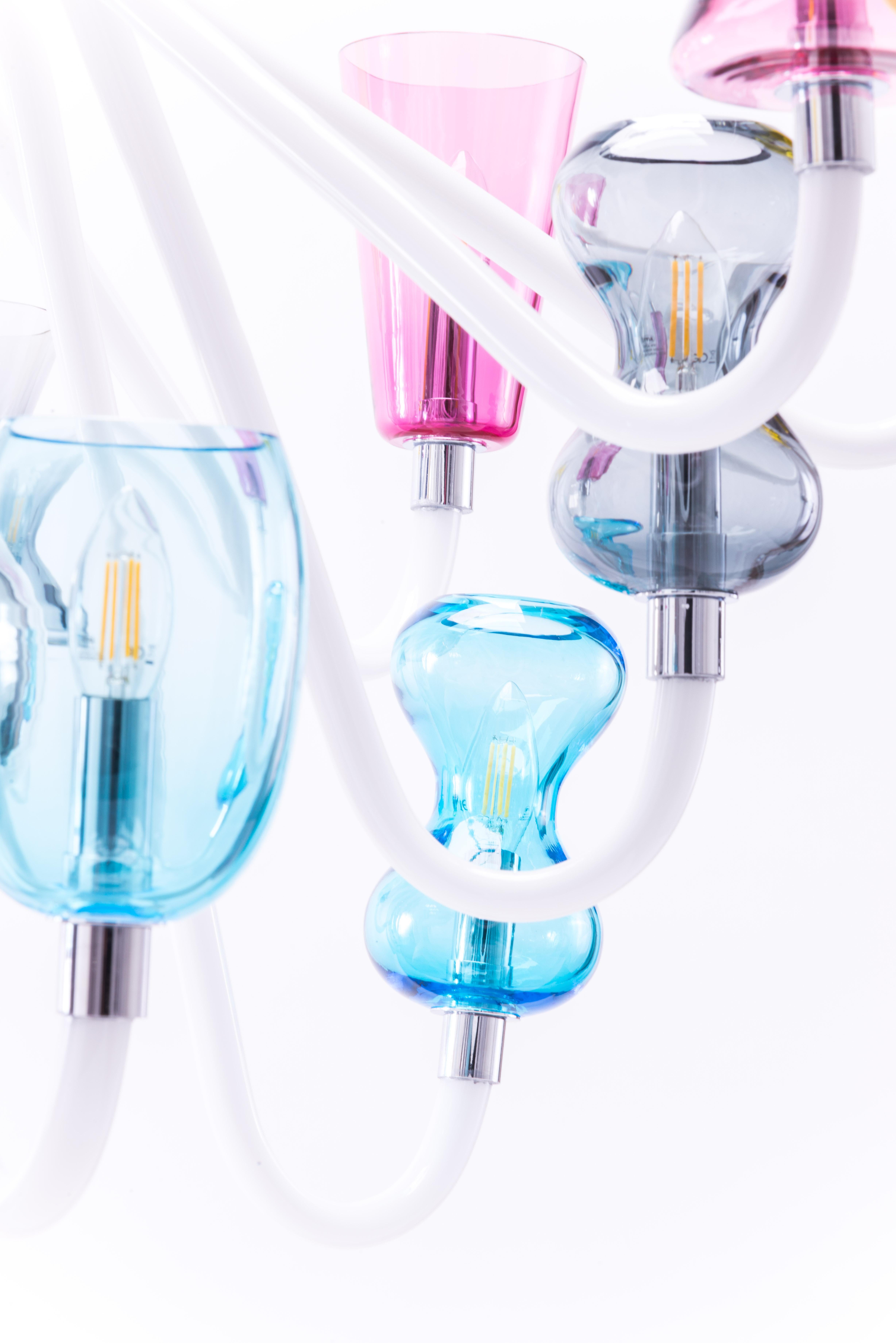 Hand-Crafted 21st Century Karim Rashid Chandelier 16-Light Murano Glass Various Colors For Sale