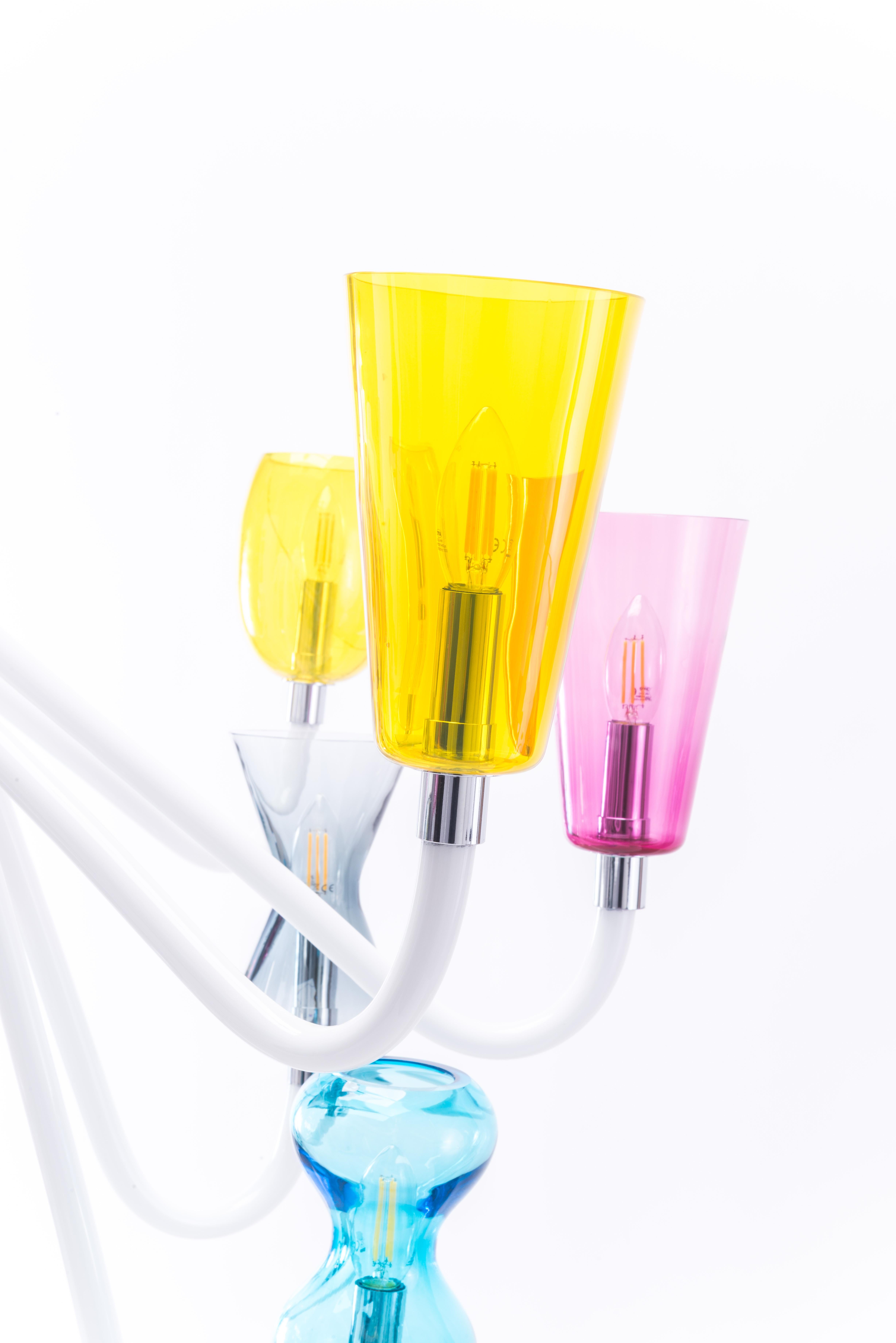 Lustre Karim Rashid du 21e siècle 16 lumières en verre de Murano de différentes couleurs en vente 1