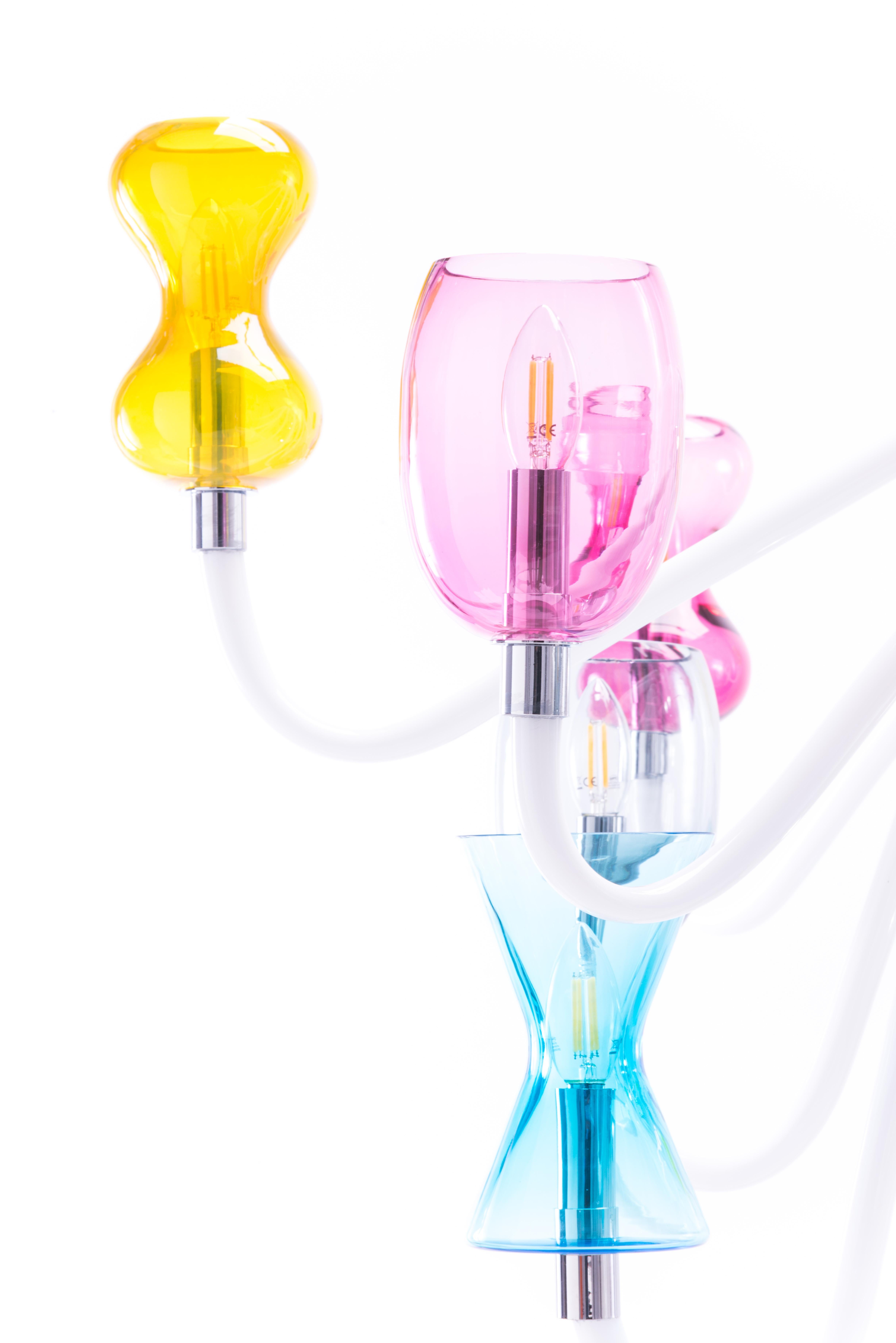 21° secolo Karim Rashid Lampadario 8 luci in vetro di Murano Vari colori in vendita 1