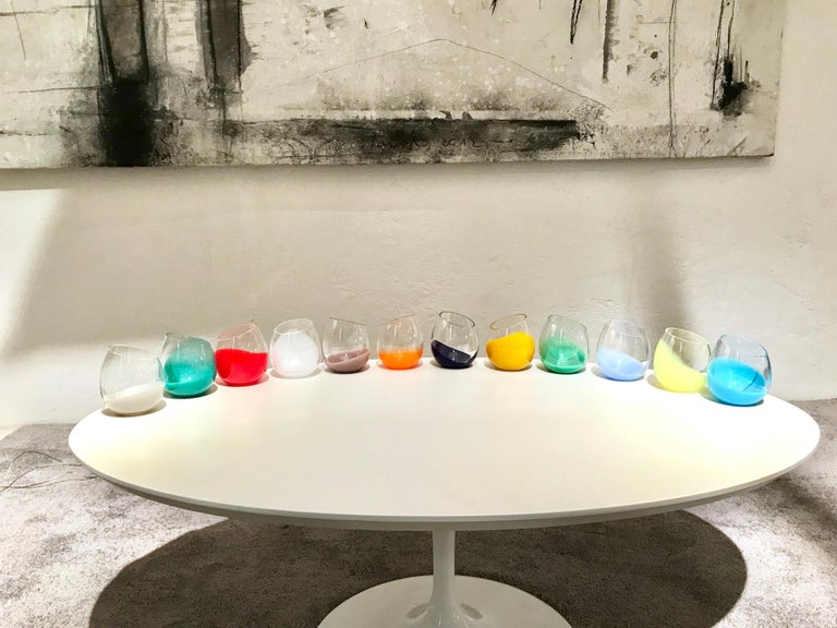 IMPORTANT:   ONCE THE ORDER IS CONFIRMED,  PLEASE CONTACT MESSAGE CENTER 
TO CONFIRM THE COLORS REQUIRED.
21st century Karim Rashid FILA glasses Murano glass various colors.
Inspired by the patina left within the glass during the ritual of wine