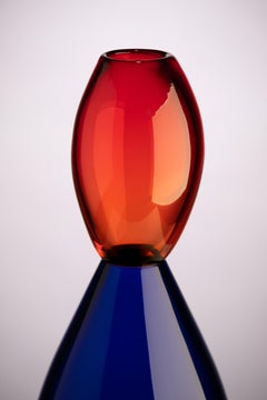 21st Century Karim Rashid King Vase Murano Glass Oriental Red and Ocean Blue