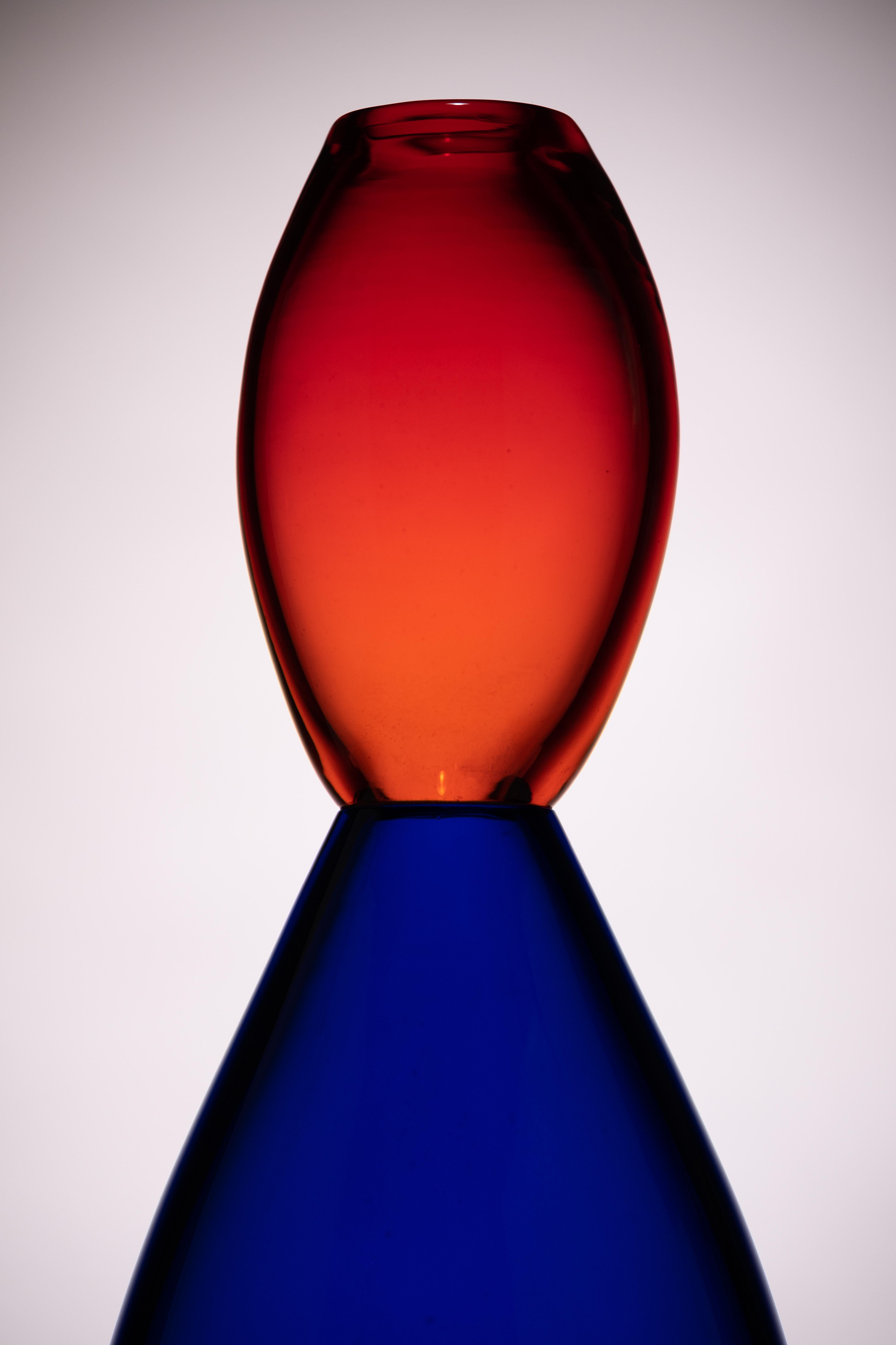Italian 21st Century Karim Rashid King Vase Murano Glass Oriental Red and Ocean Blue For Sale