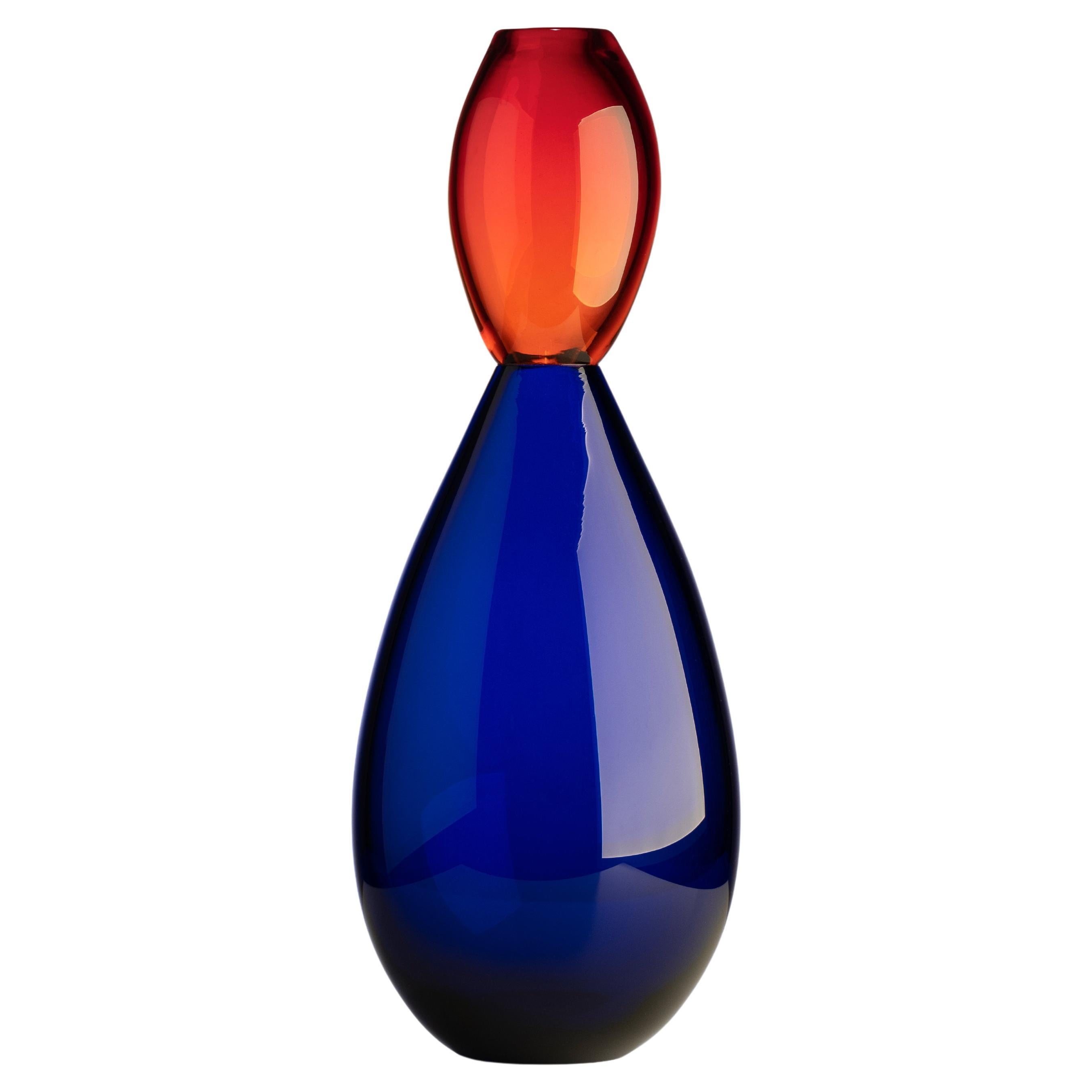 21st Century Karim Rashid King Vase Murano Glass Oriental Red and Ocean Blue For Sale