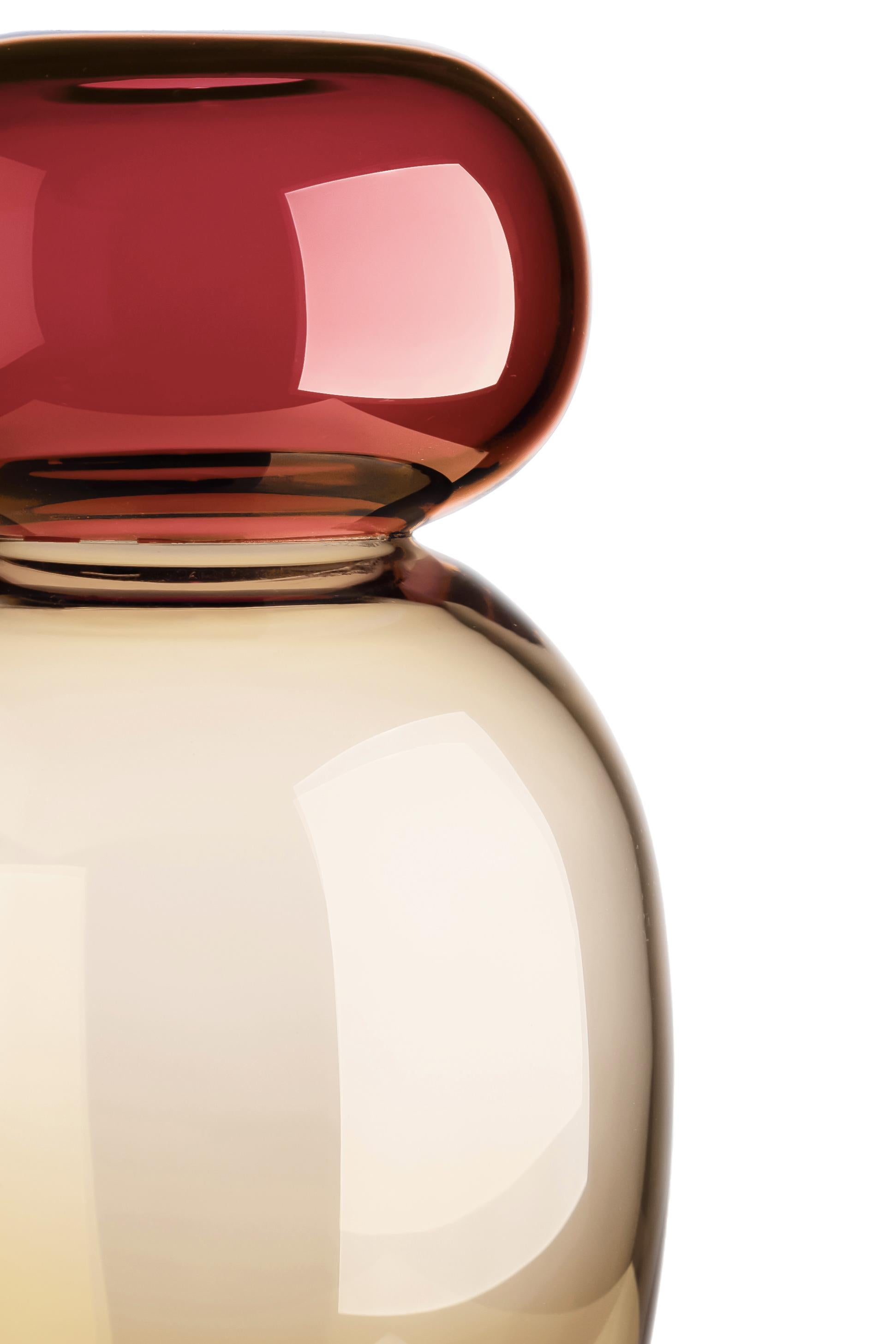 Italian 21st Century Karim Rashid Queen Vase Murano Glass Honey and Oriental Red For Sale
