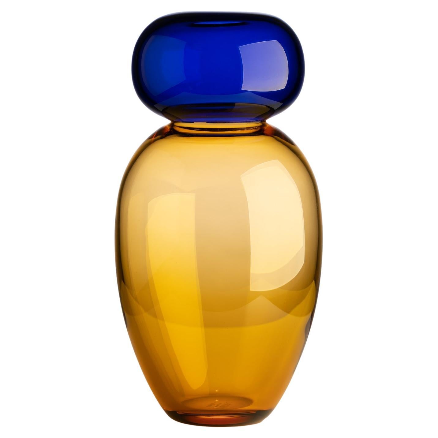 Vase Queen Karim Rashid du 21e siècle en verre de Murano couleur miel et bleu océan 