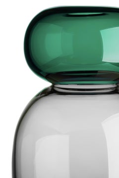 21st Century Karim Rashid Queen Vase Murano Glass Steel Grey and Emerald Green
