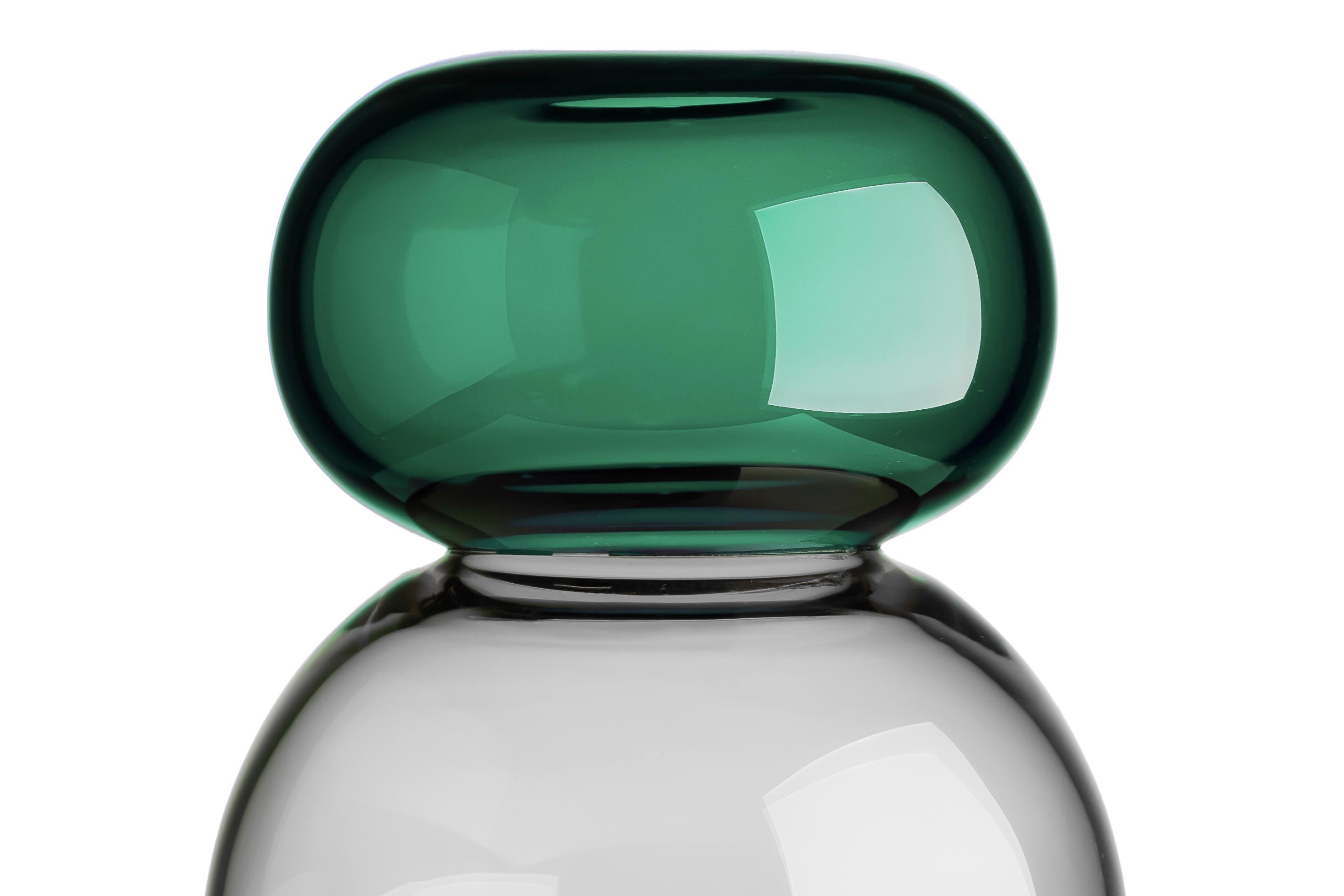 Italian 21st Century Karim Rashid Queen Vase Murano Glass Steel Grey and Emerald Green For Sale