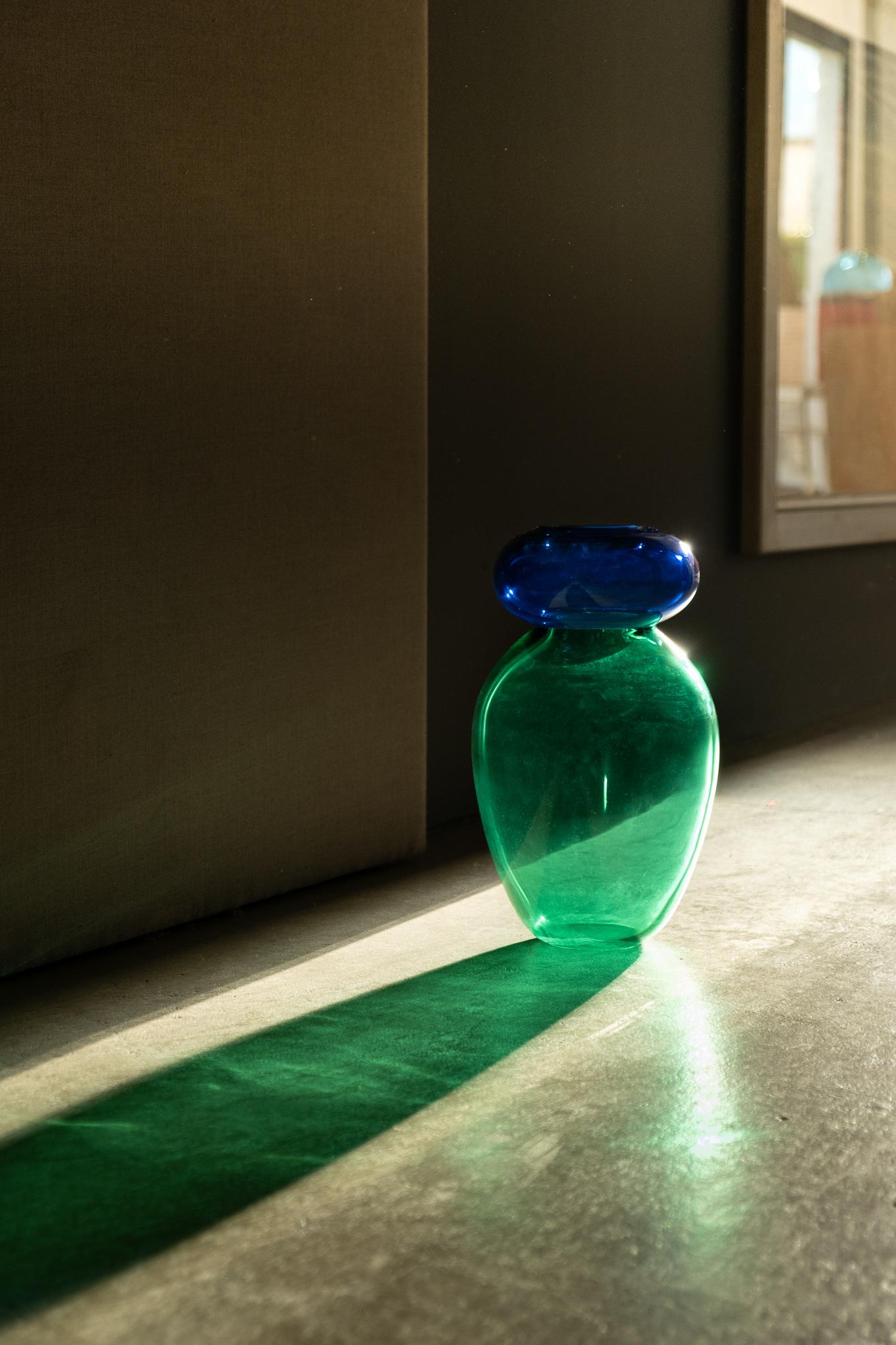 Modern 21st Century Karim Rashid Queen Vase Murano Glass Green - Ocean Blue  For Sale