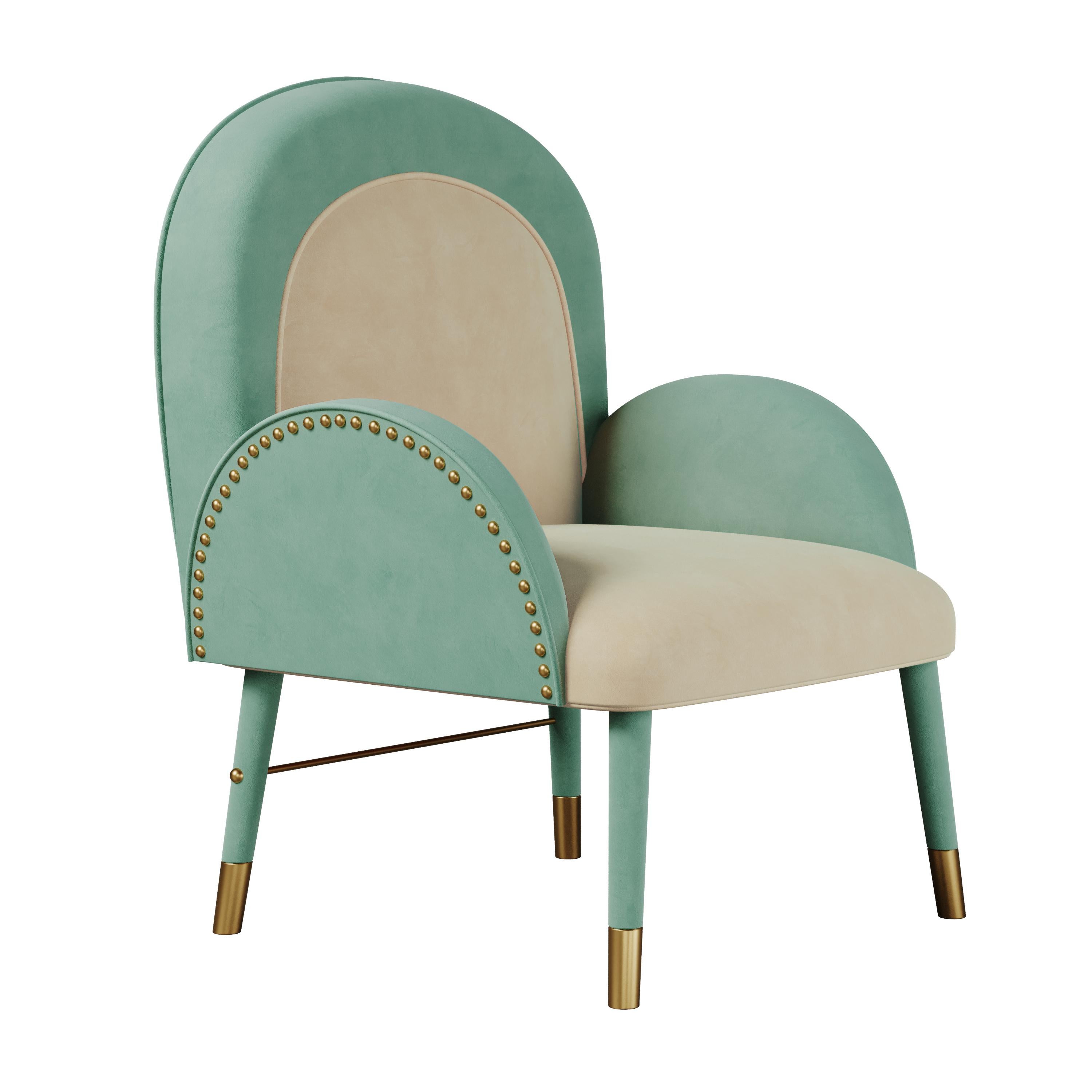 Brass 21st Century Karin Dining Chair Cotton Velvet Made in Portugal by Ottiu For Sale